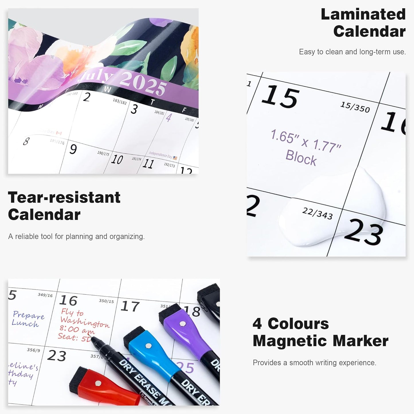 Ospelelf 32'' x 48'' Large Dry Erase Calendar for Wall 2025-2027, 2 Year Laminated Calendars Monthly Family Calendar for Office, Use July 2025 - June 2027 (Floral)