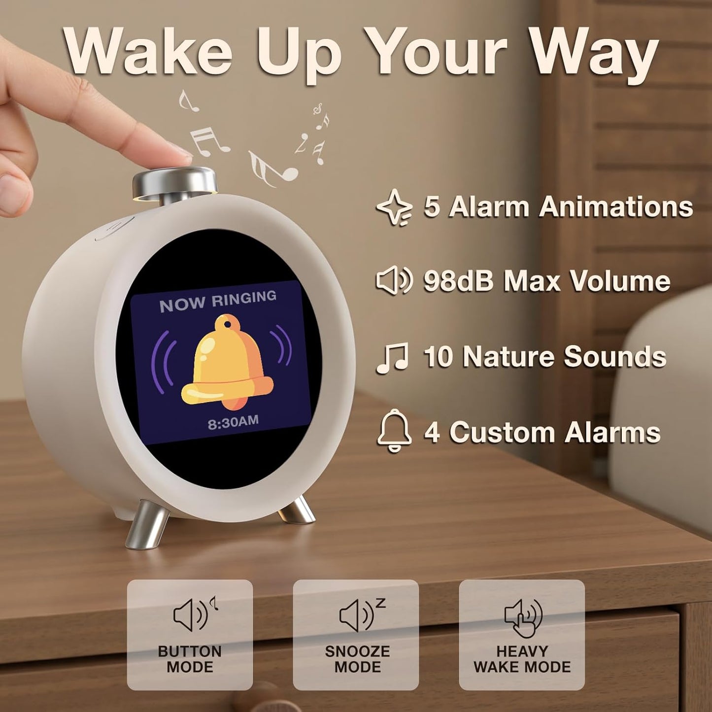 Dekala ChronoSense Alarm Clock for Bedroom Temperature Humidity, 7-Day Programmable 4 Alarms, 100dB Loud Gradual Alarm Clock Heavy Sleeper, IPS Screen Animation, Hourly Chime