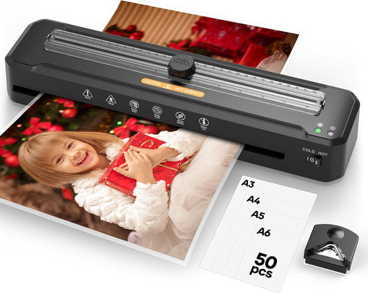 Laminator Machine A3 with 50 Laminating Sheets, Laminator Thermal and Cold with Paper Trimmer Corner Rounder, High-Speed Jam-Free, Low-Noise 13-Inch Laminating Machine(Black)
