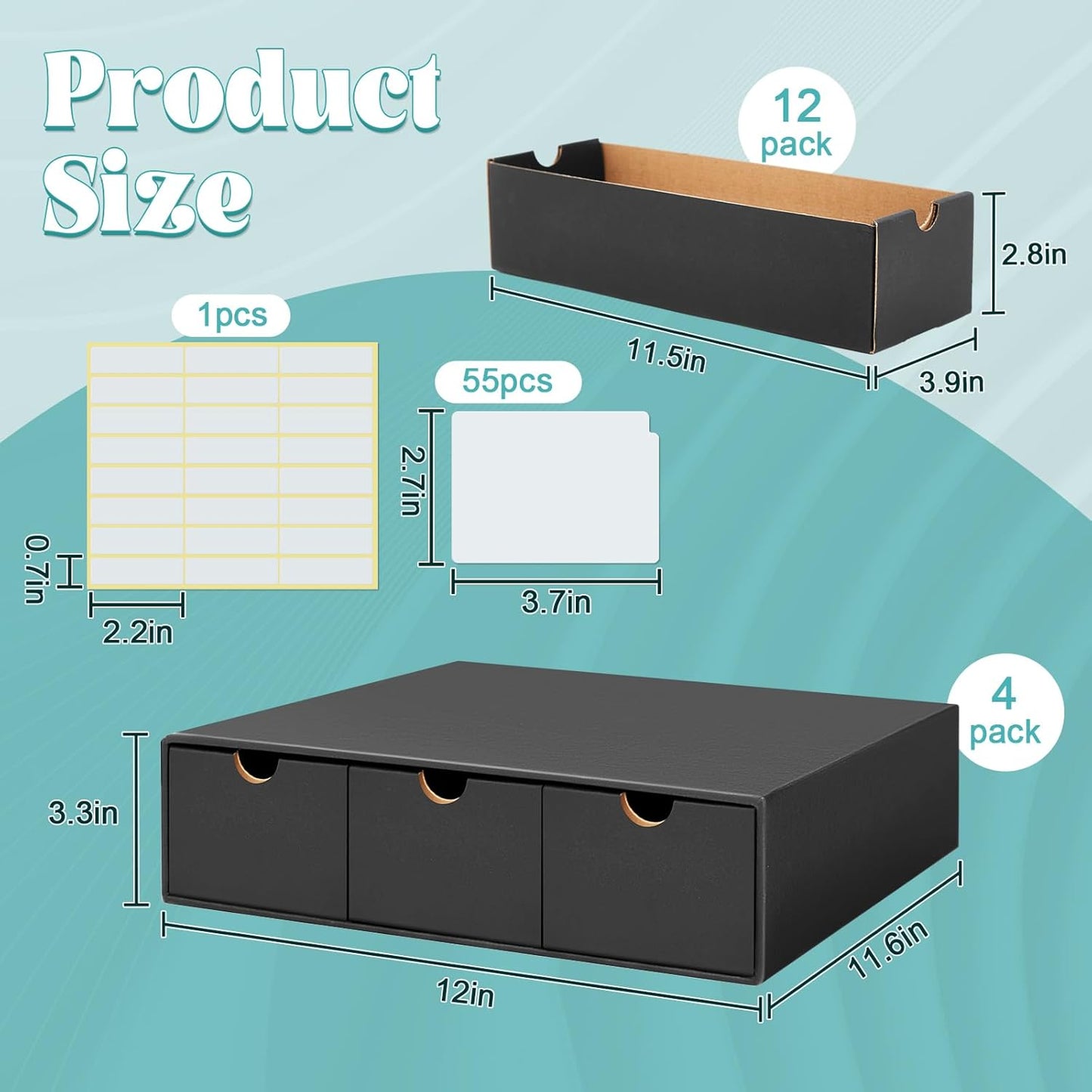 Cholemy Trading Card Storage Box 15000+ with 70 Cardboard Storage Divider, Label Sticker for Collection Compatible with TCG, Sport Cards(4 Row, 3 in A Row,Black)