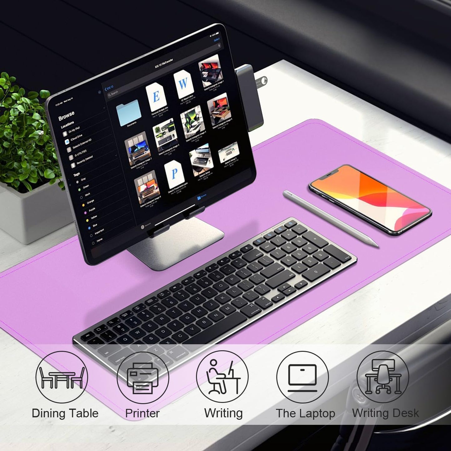 Desk Pad Protector, Leather & Suede Desk Mat, Non-Slip Desk Pad Mat, Large Mouse Pad, Waterproof Desk Blotter Mat, Desk Cover for Office, Home (Lilac, 23.6" x 13.7")