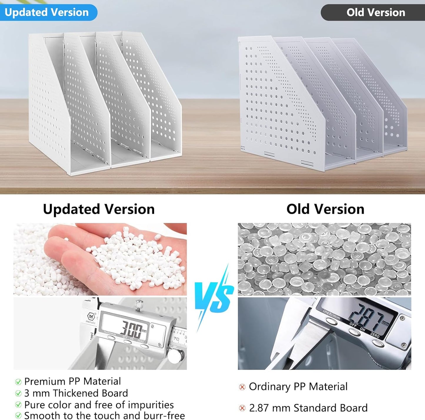 SAYEEC 1Pcs Collapsible Plastic Magazine File Holder Vertical Binder Storage Organizer for Desk Sturdy Upright Desktop Magazine Organizer Folder Rack for Office School Home (3 Compartments, Gray)