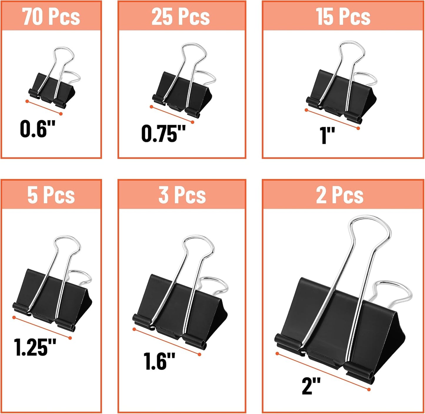 Mr. Pen- Binder Clips, 120 Pcs, Assorted Sizes, Black, Medium, Small, Office Supplies, Paper Clips