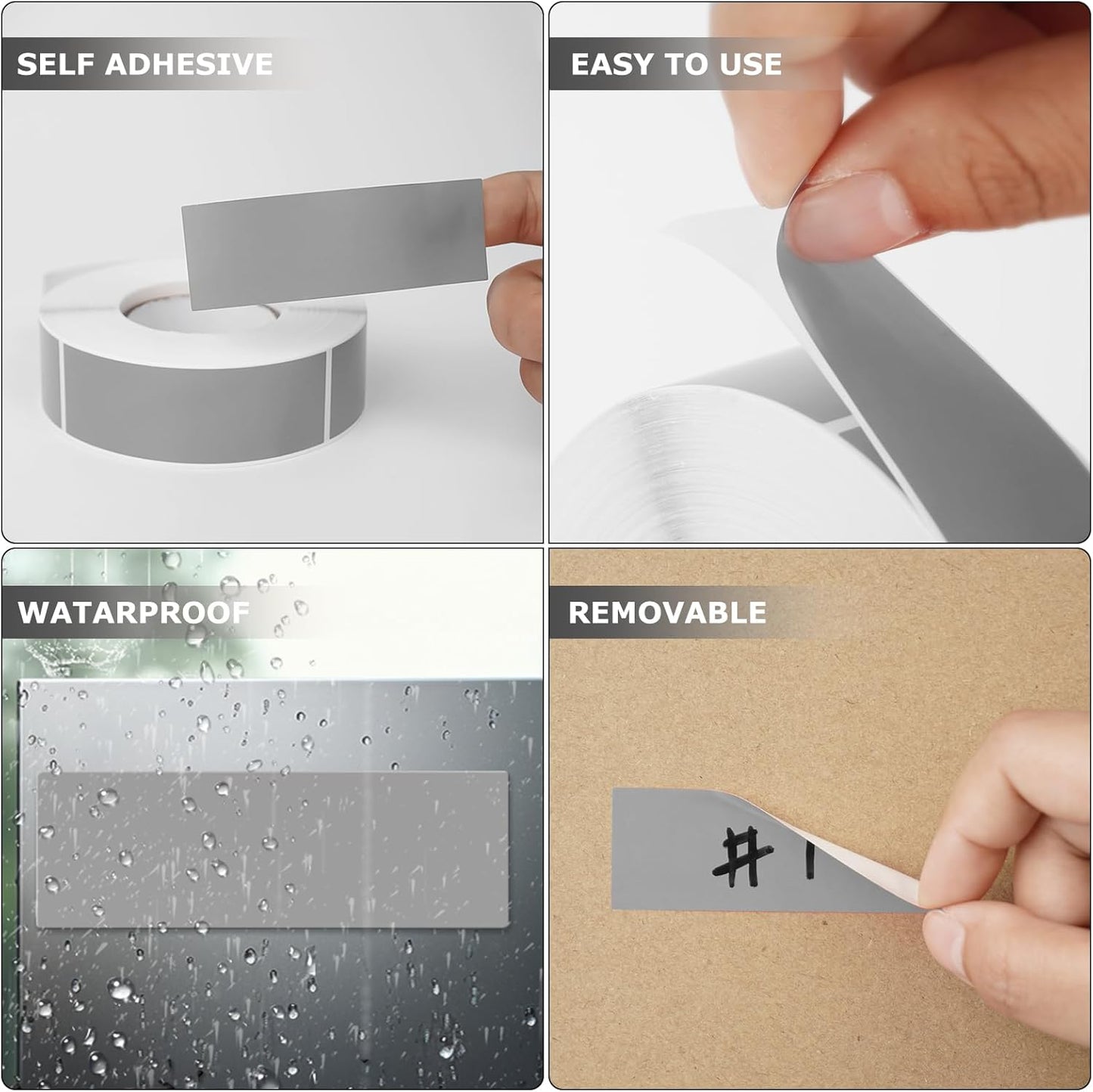 Grey Rectangle Stickers 3 x 1 Inch Color Coding Labels Vinyl Roll Self-Adhesive Waterproof Removable 500 PCS