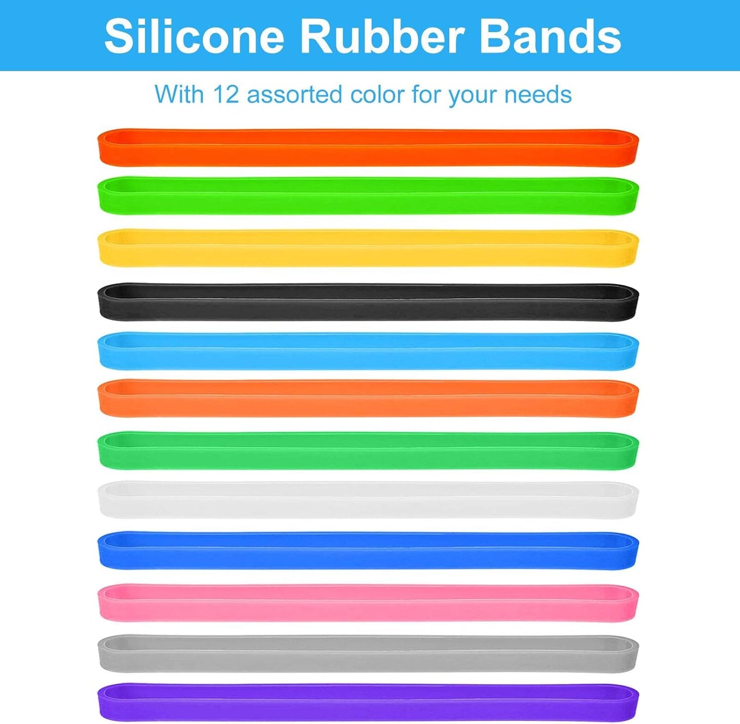 Coopay 36 Pieces Silicone Rubber Bands Colorful Elastic Rubber Wrapping Bands for Books, Art, Exercise, Crab Traps, Cooking, Wrapping, Heat, Cold, UV, Chemical Resistant (12, 8, 5.5 Inches)