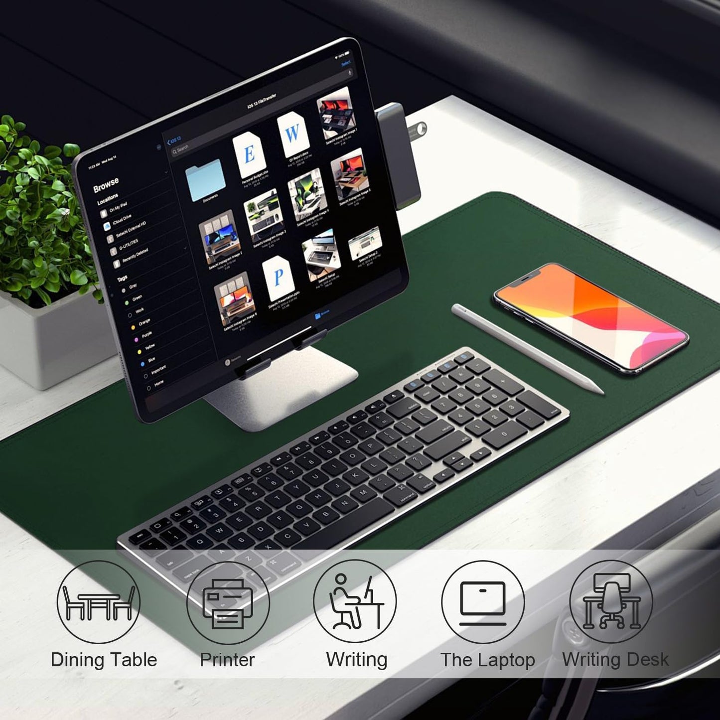 Leather Desk Pad Protector, Desk Mat, Large Mouse Pad, Non-Slip Desk Blotter, Office Laptop Desk Pad, PU Leather Desk Writing Pad for Office and Home (Blackish Green, 31.5" x 15.7")