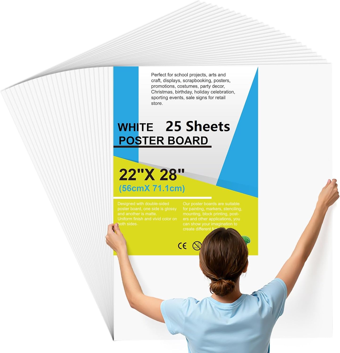 25 Pcs Poster Board 22" x 28" White Poster Paper Bulk, ROOKEA 250 GSM Vision Board for School Arts Craft Projects Presentations Drawing Scrapbooking Blank Graphic Display Office Supplies