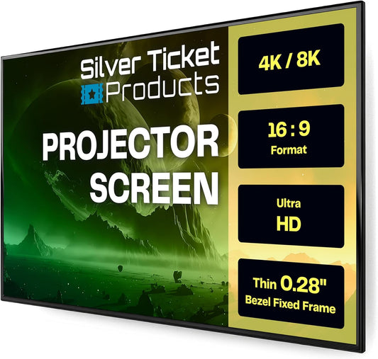 Silver Ticket Products S7 Series 6 Piece Thin Bezel Home Theater Fixed Frame 4K/8K Ultra HD, HDTV, HDR & Active 3D Projection Screen, 16:9 Format, 150" Diagonal, White Material S7-169150
