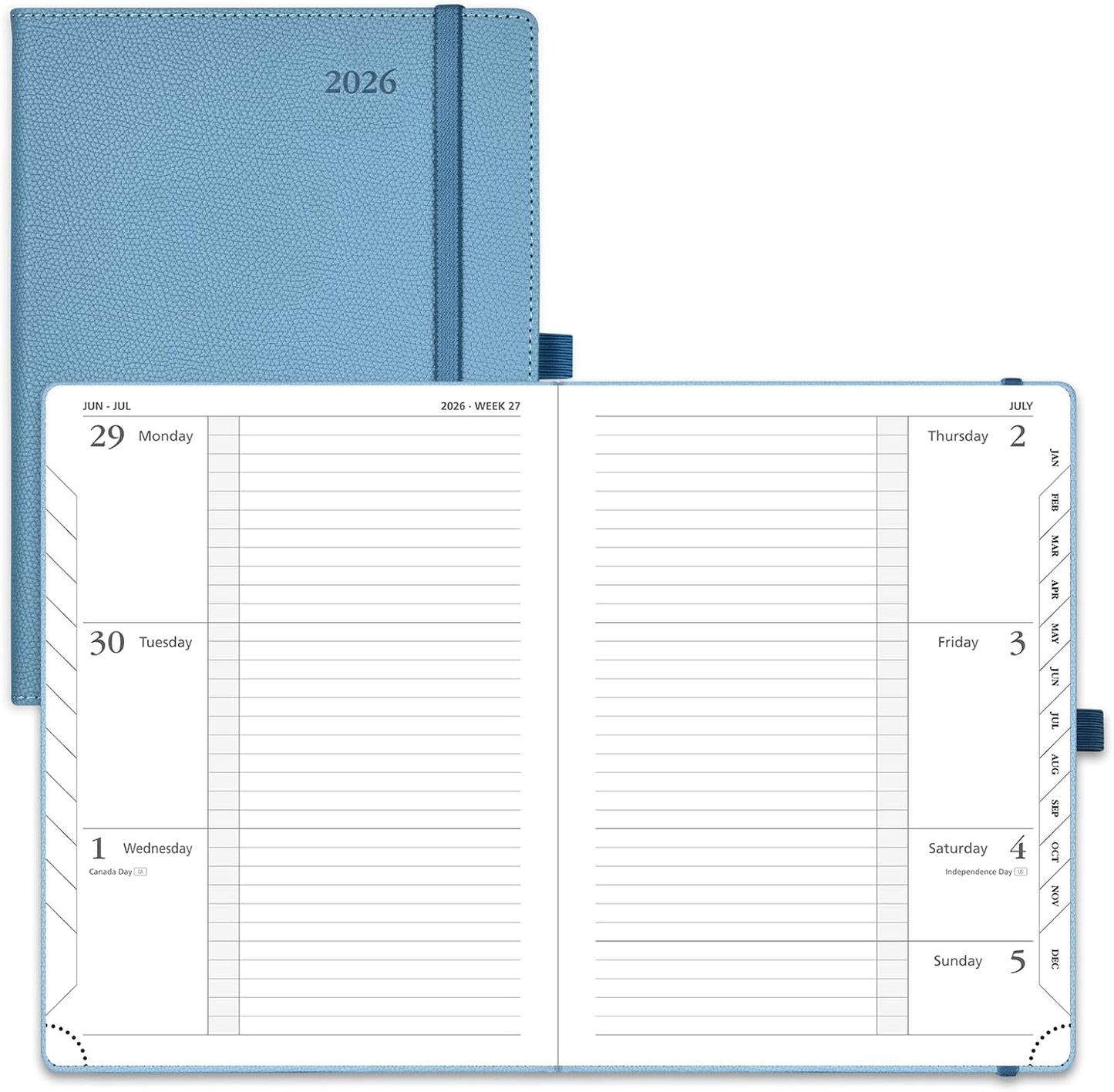 POPRUN 2026 Weekly Planner (Medium 6.75" x 8.75") 12 Months Calendar Notebook with Horizontal Layout, Leather Hardcover, Inner Pocket, 100GSM Thick Paper, Pen Holder - Aquamarine