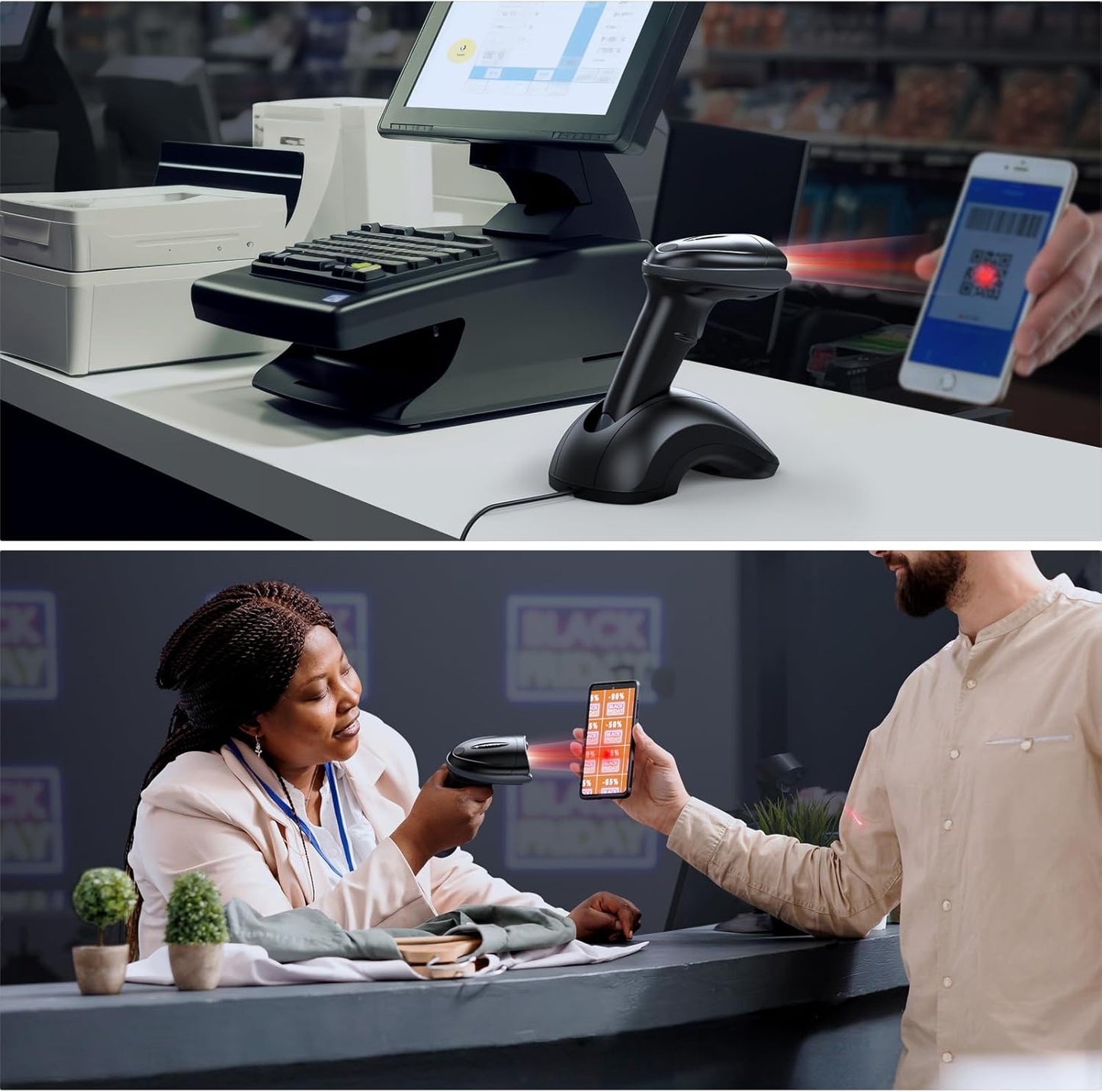 TEEMI Bluetooth Barcode Scanner with USB Charging Cradle Data Receiver, 1D 2D QR Wireless Bar Code Reader for iOS Android Windows Mac OS, BT 5.0 Longer Range, Automatic Handsfree Screen Scanning