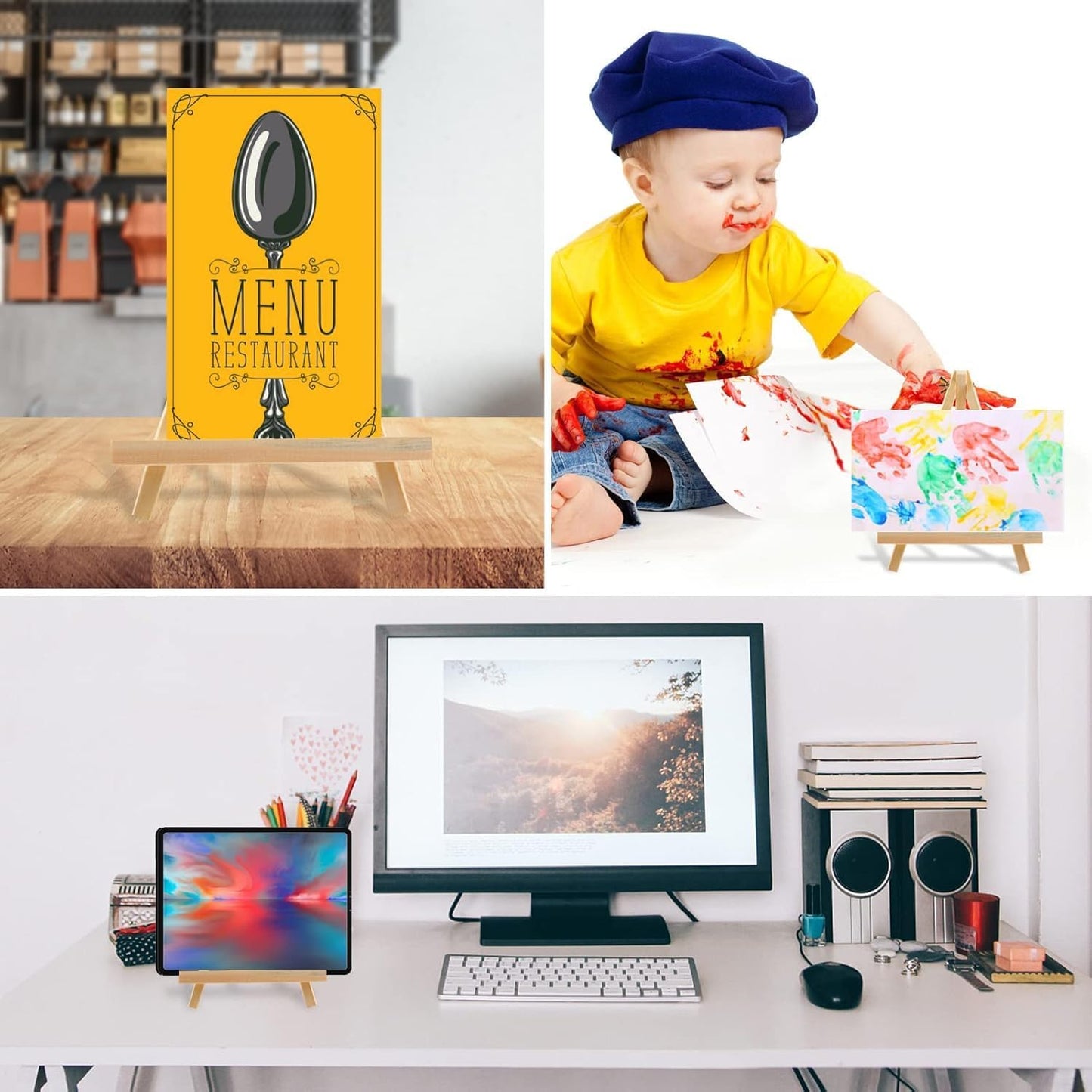 14 Pack 9 Inch Wood Easel, Painting Party Easel, Kids Student Tabletop Easels for Painting, Portable Canvas Photo Picture Sign Holder Tripod Painting Easels for Art & Crafts