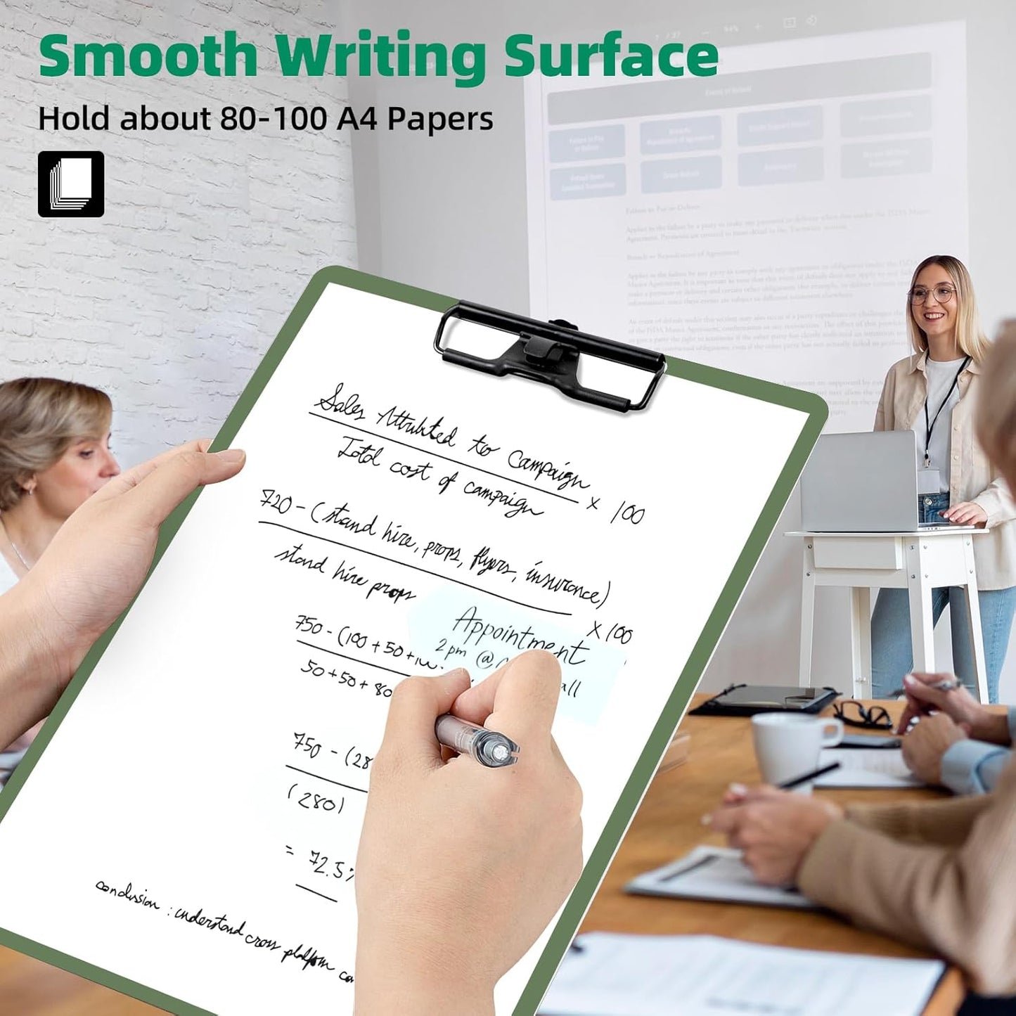 Clipboard with Pen Holder, 2 Pack Plastic Clipboard with Low Profile Metal Clip, Hanging Clip Boards Holds 8.5x11 Inch Papers, Standard A4 Letter Size Clip Boards for Offices & School, Green