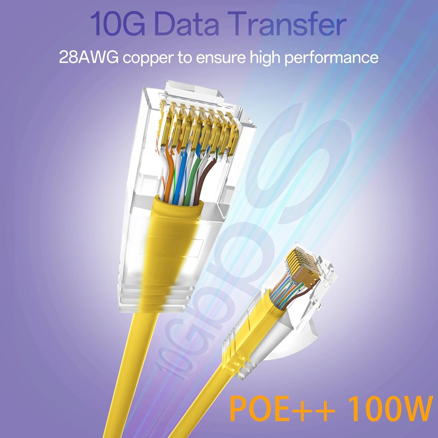 Cat6a Patch Cables 3ft (24 Pack) Slim, Cat6 Ethernet Patch Cable Pure Copper, Flexible Cat 6 Patch Cable 550MHZ 10G, Space-Saving Cat 6A Network Cables for Patch Panel, Yellow