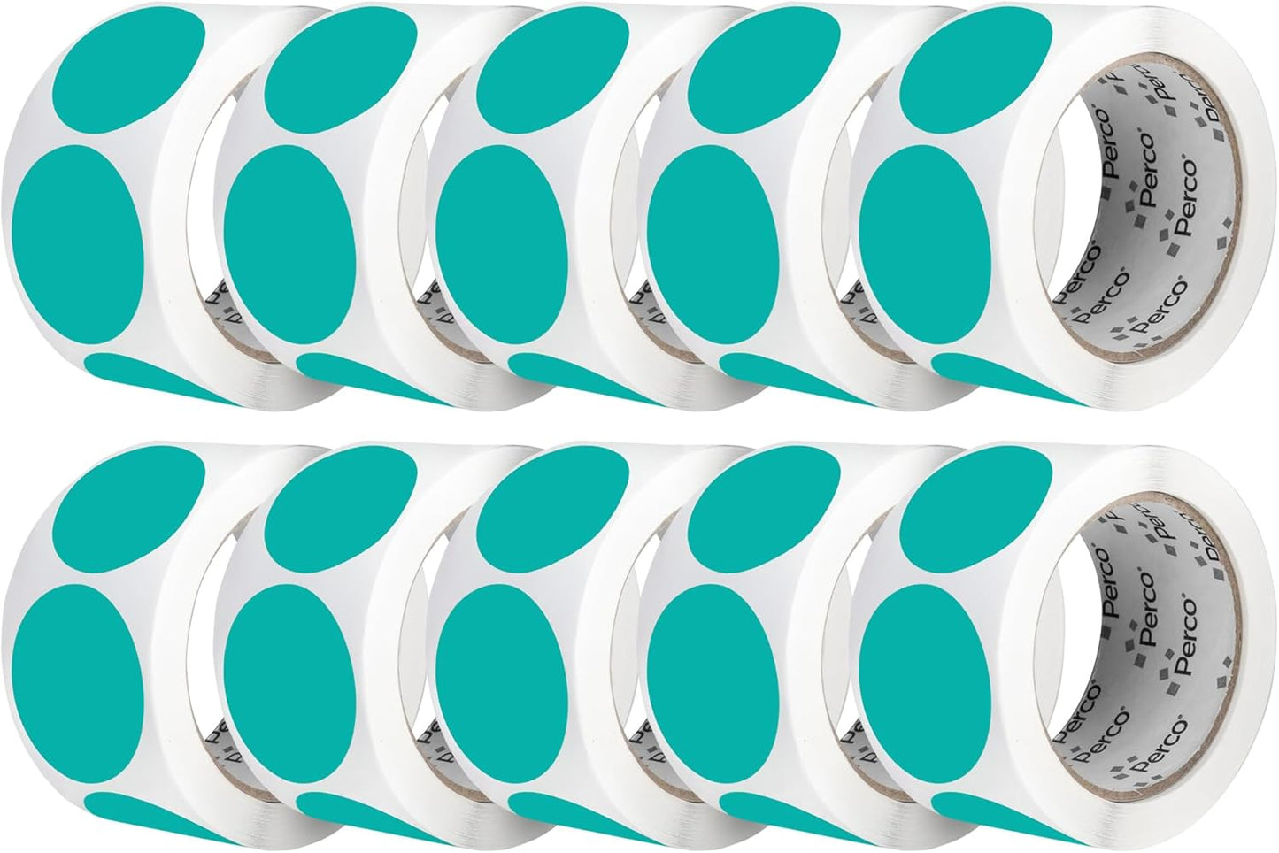 Perco Teal 2-Inch Perforated Circle Dot Sticker Labels — 10 Rolls, 5,000 Round Stickers — with Permanent Adhesive for Organizing, Color Coding, Bin Labeling, Packaging Alerts—Made in USA
