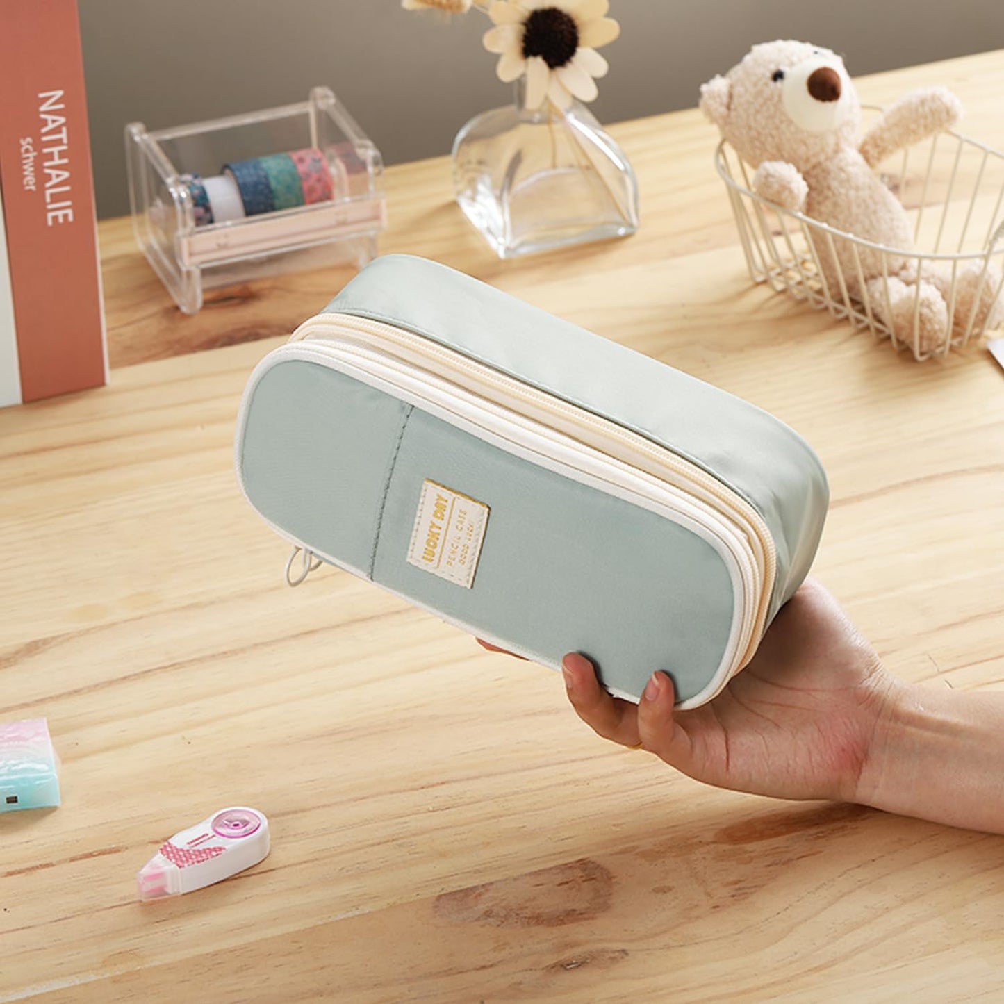 Big Pencil Case Large Capacity Pencil Bag with Zipper Pencil Pouch for Girls Boys Kids Adults Stationery Pencil Pen Case Organizer for School Office Green