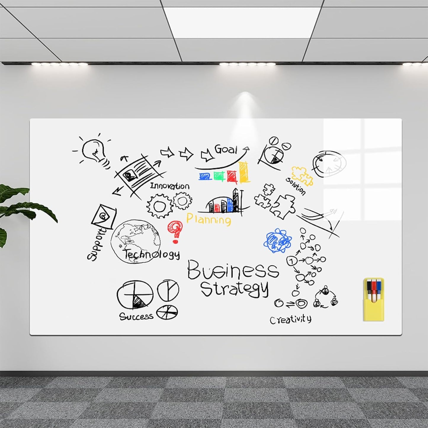 Magnetic Whiteboard Contact Paper 24" x 59" Peel and Stick Dry Erase White Board for Wall Self-Adhesive Decal Wallpaper Sticker for Office, Home, with Marker, Eraser and Magnet