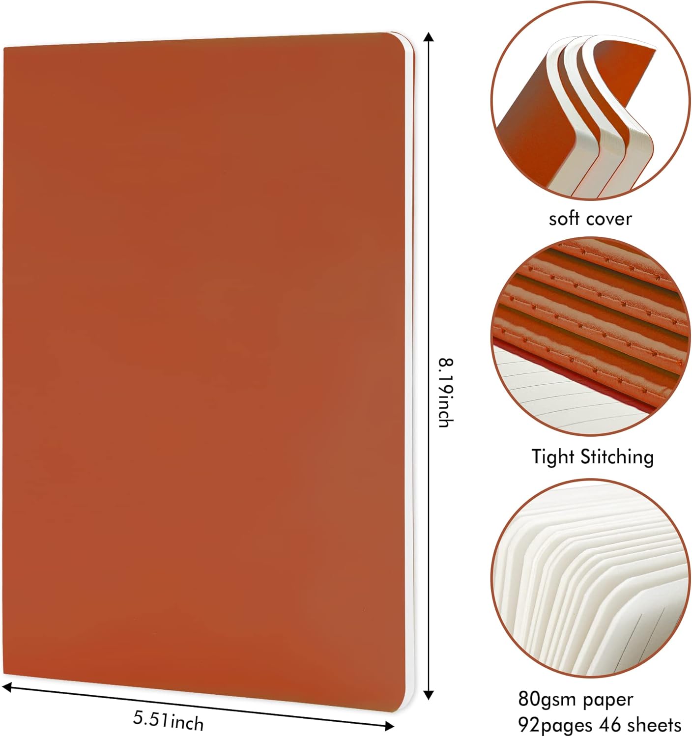 16 Pack Soft Cover Journal Bulk, Feela Lined Notebooks College Ruled for Work for Women Girl Writing, Blank Travel Journal Note Taking Notebook School Business Supplies, 8.2” x 5.5”, A5, Dark Orange