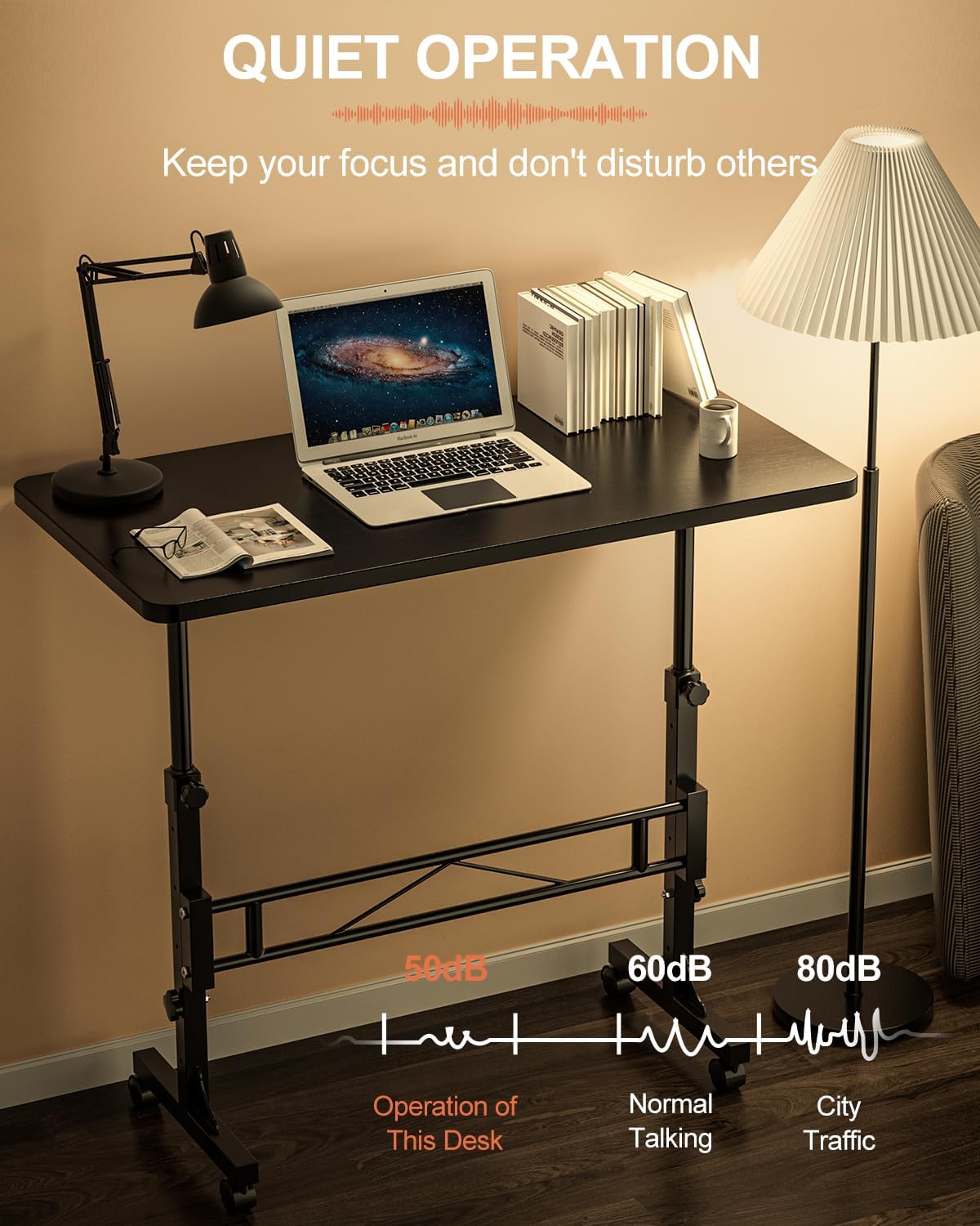 Small Standing Desk Adjustable Height, Mobile Stand Up Desk with Wheels, 32 Inch Portable Rolling Desks for Walking Pad Treadmill Black