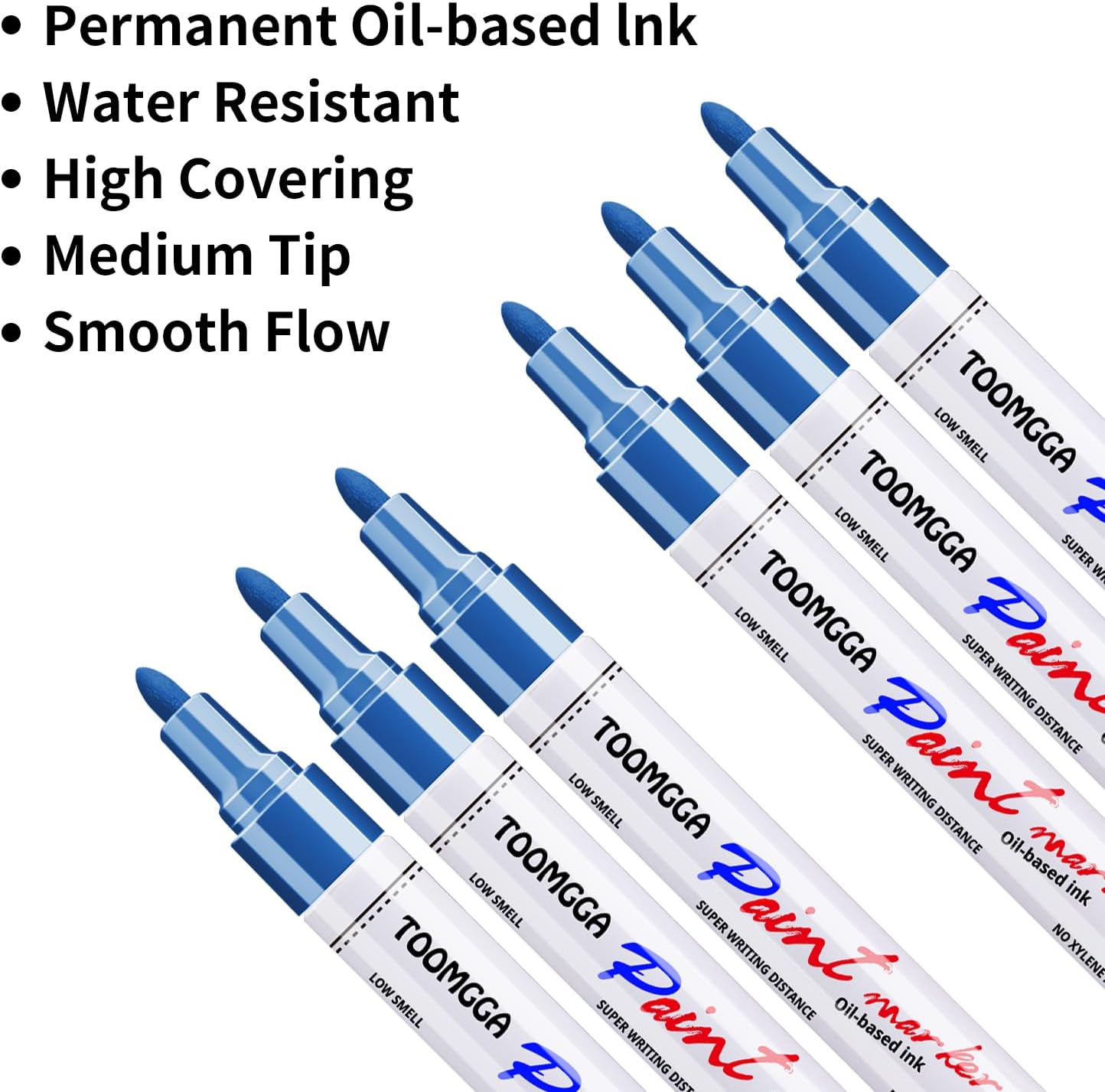 Permanent Paint Pens Blue Paint Markers 6 Pack Oil Based Markers, Quick Drying and Waterproof Marker Pen, Car Tire, Metal, Rock Painting, Wood, Plastic, Canvas, Craft Supplies for Adults