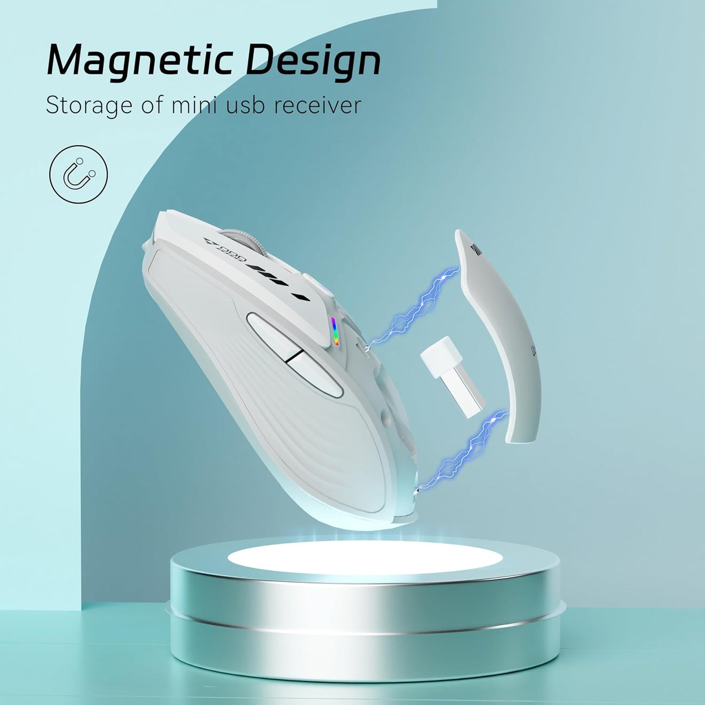 Uciefy V19 Wireless Mouse, 2.4GHz Rechargeable Mouse LED with Battery Indicator, Magnetic Computer Mice with USB Receiver & Type-C Adapter for Laptop/PC/Mac/Chromebook-White