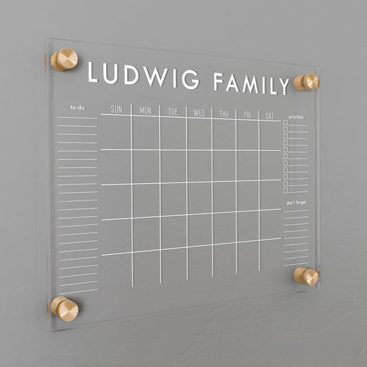 Personalized Clear Acrylic Calendar for Wall, Calendar Whiteboard for Wall, Dry Erase Wall Calendar, Wall Calendar Organizer System for Home (Block, White, 14"W x 11"H)