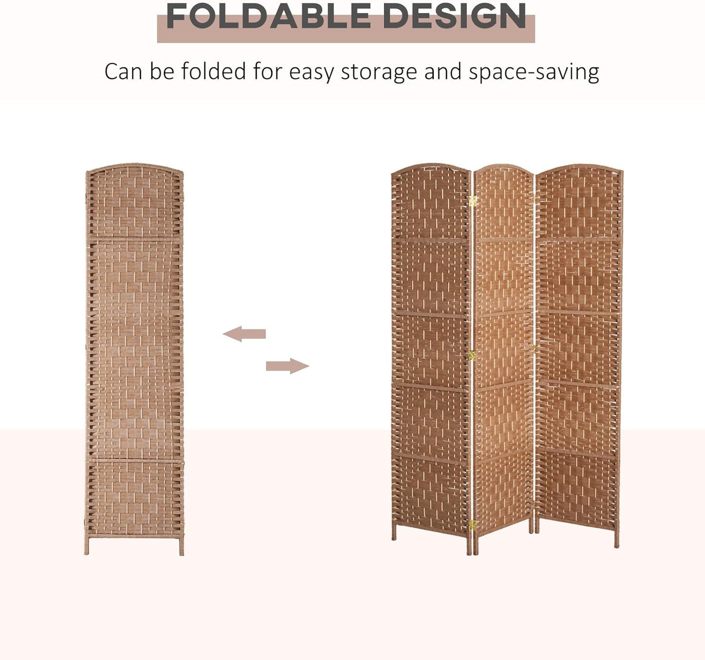 NicBex Room Divider 3 Panel Room Dividers with Wicker Weave Design Partition Room Dividers and Folding Privacy Screens 6 FT Wall Divider for Office, Room Separation,53.25"W x 0.75"D x 70.75"H, Natural