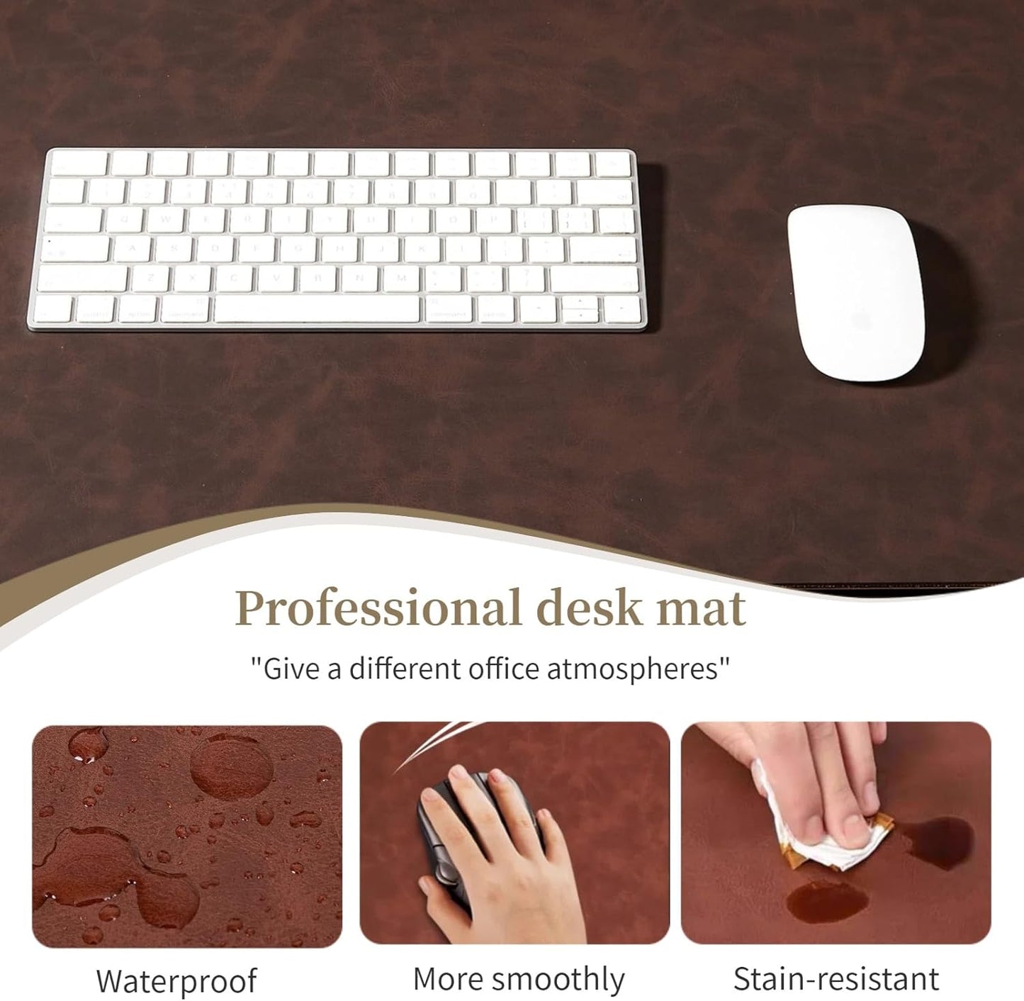 Leather Desk pad for Computer and laptops, Ideal for Gaming and Office use, Large Mouse pad and Keyboard mat,Desk mat Special for Man. A complimentary Wrist pad and Phone Stand.(Brown, 15.7"x 31.5")