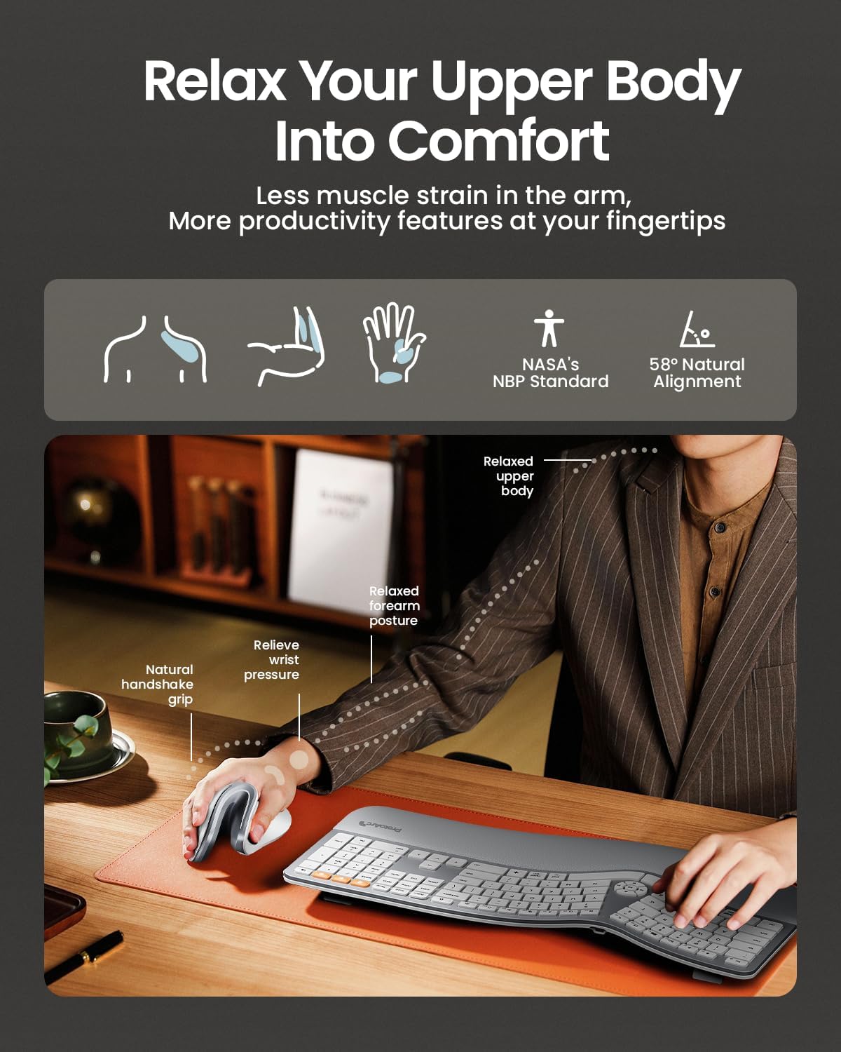 ProtoArc Ergonomic Vertical Mouse, EM11 NL Rechargeable Wireless Mouse Bluetooth, Ergo Mice with 3 Multi-Device for PC/Notebook/Laptop, 2.4GHz Optical Mice for Windows, Mac OS, White