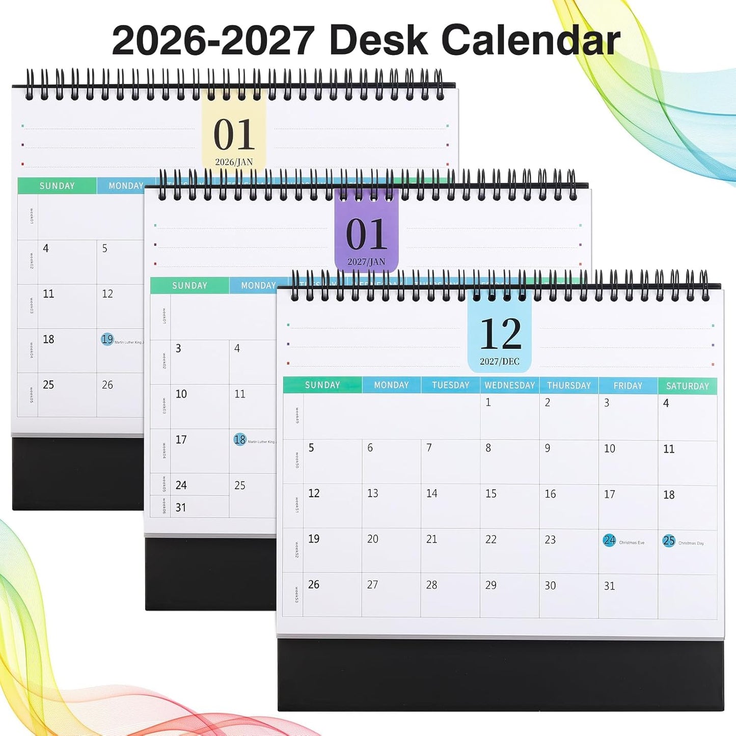 Desk Calendar 2026-2027, 2 Years Calendar Runs from Jan. 2026 until Dec 2027, Table Monthly Planner with Stickers for Home,Office,School Organization(L-Black,9.8" x 9.6")
