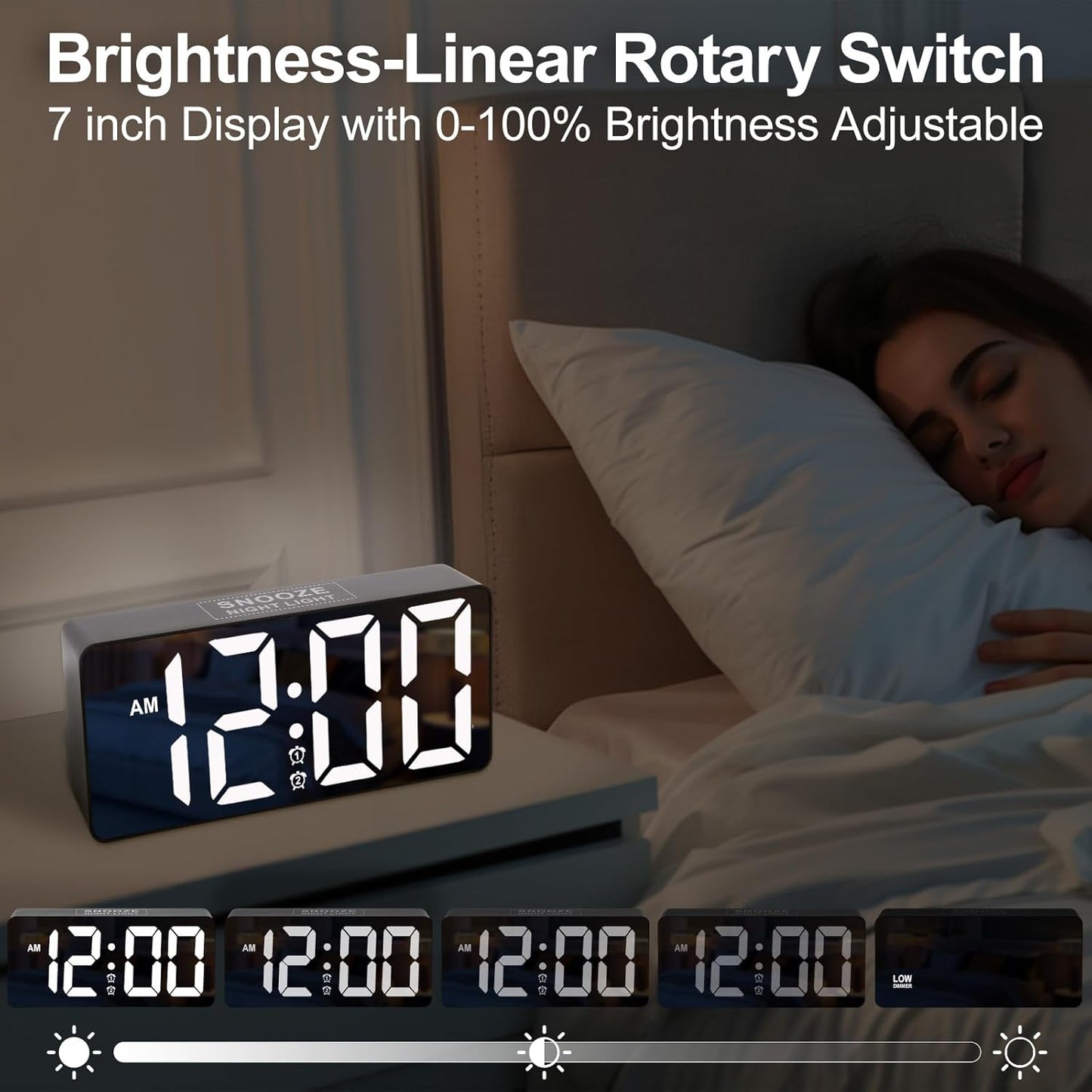 Digital Alarm Clock, Big Number LED Mirror Clock with Type C & USB Charging Port, 2 Alarms,Night Light,Dimmer,Snooze,Battery Backup,12/24H, Bedside Digital Clock for Bedroom Home Office Decor Kid Teen