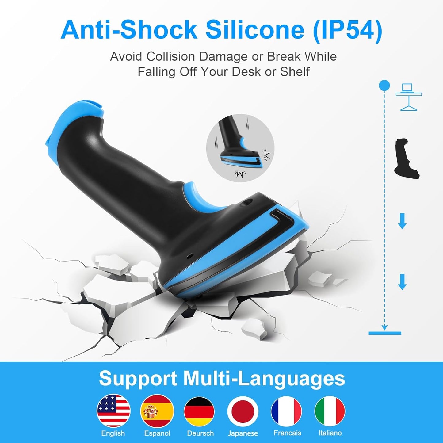 1D Barcode Scanner, Onewscan Wireless Laser Bar Code Scanners with Stand 2.4G Wireless & USB Wired Connection Plug and Play Handheld Bar Code Reader