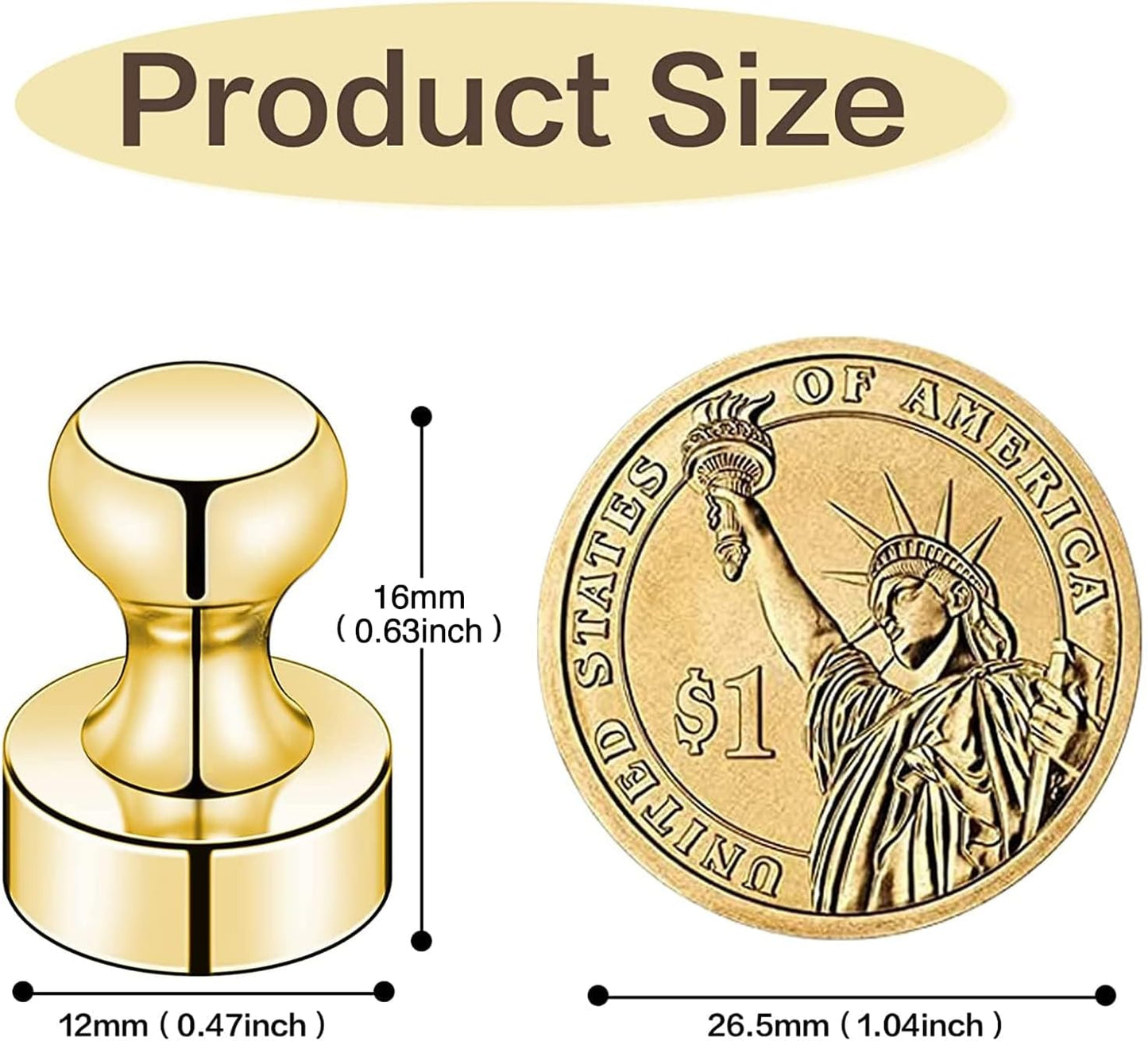 LOVIMAG Refrigerator Magnets, Fridge Magnets, Strong Whiteboard Magnets, Gold 25 Pcs Magnetic Push Pins, Strong Metal Magnets for Fridge, Whiteboard, Office, Classroom, Map, Kitchen