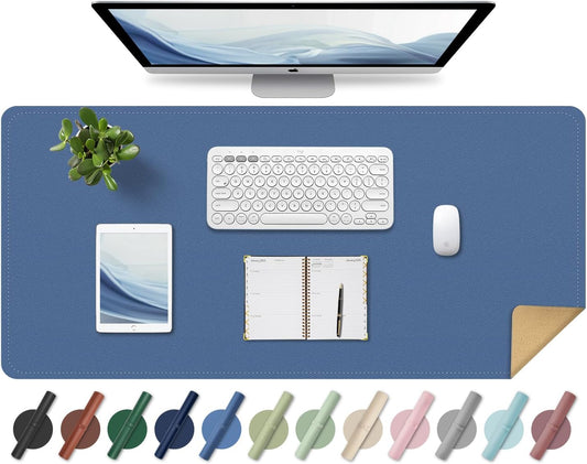 Non Slip Desk Mat, 31.5" x 15.7" PU Leather Desk Pad, Cork Desk Mat for Desktop, Desk Pad for Keyboard and Mouse, Ideal for Office and Home, Lake Blue
