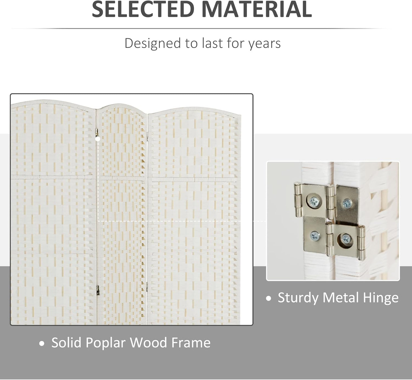 HOMCOM Room Divider, 3 Panel Folding Privacy Screen, 6FT Tall Portable Wicker Weave Partition Wall Divider for Bedroom, Home Office, White