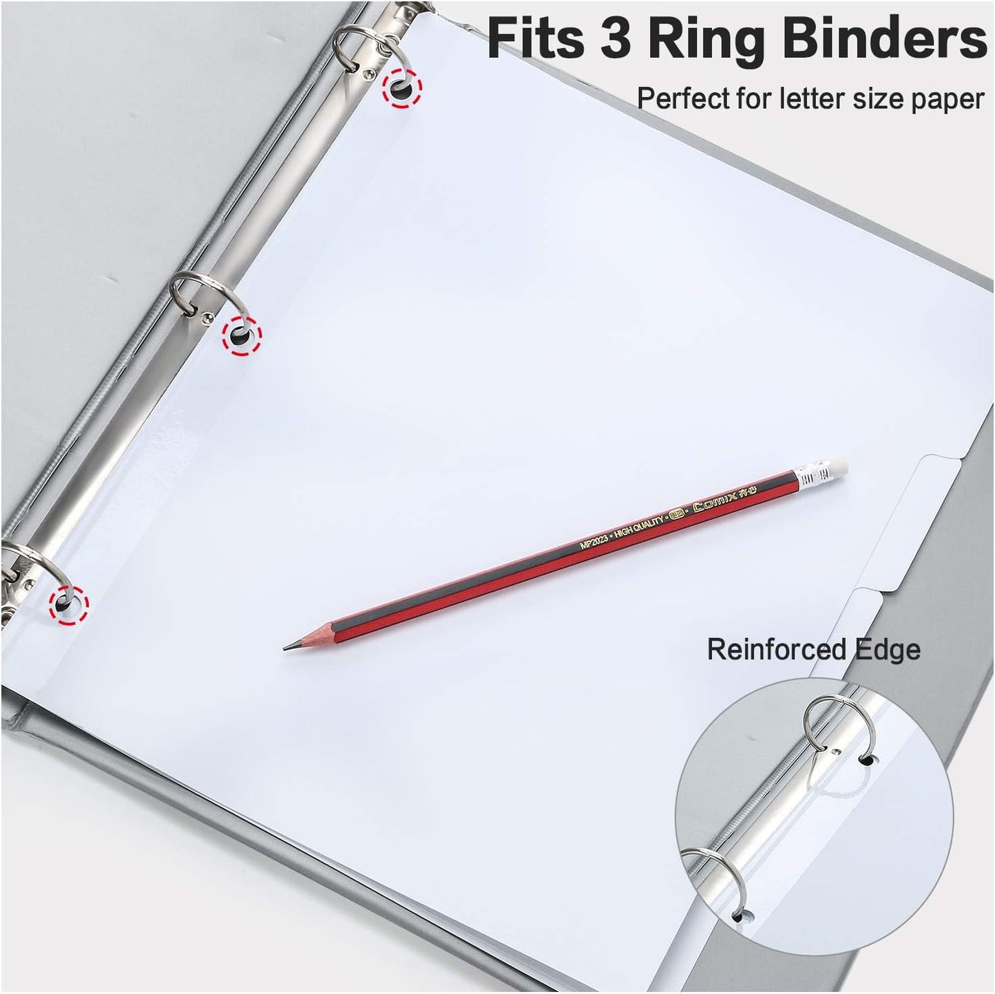 5-Tab Binder Dividers, HERKKA 3 Ring Binder Dividers with Reinforced Edge, 3 Hole Punch Section Index Dividers for Binders, 1/5-Cut Tabs, Letter Size, White, 120 Dividers