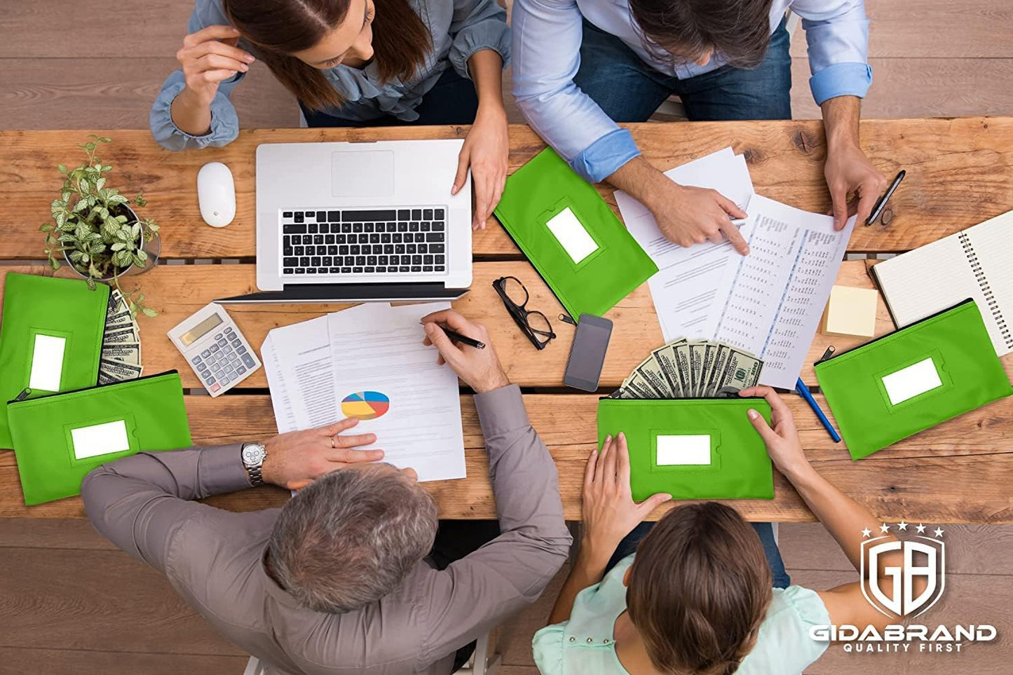 Money Bank Deposit Bag with Zipper | 11x6 inch | Light Green | Durable Leatherette Money Cash Coin Check Wallet Pouch for Men & Women with Framed ID Window and Blank Card | by GIDABRAND (10)