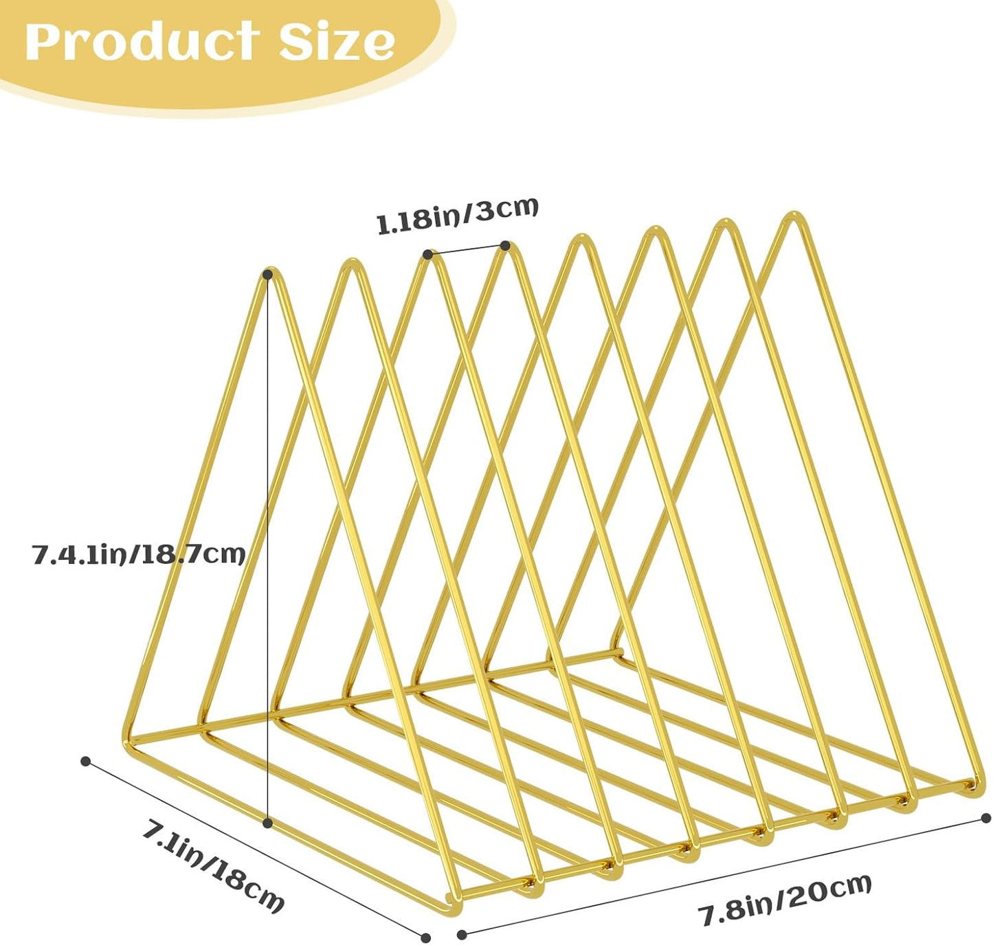 Urban Deco Triangle Desk Organizers Metal Wire Magazine Holder 7 Sections Decorative File Folder Organizer Vinyl Record Storage Office For Desk - Gold Magazine File Holder - Pack of 2