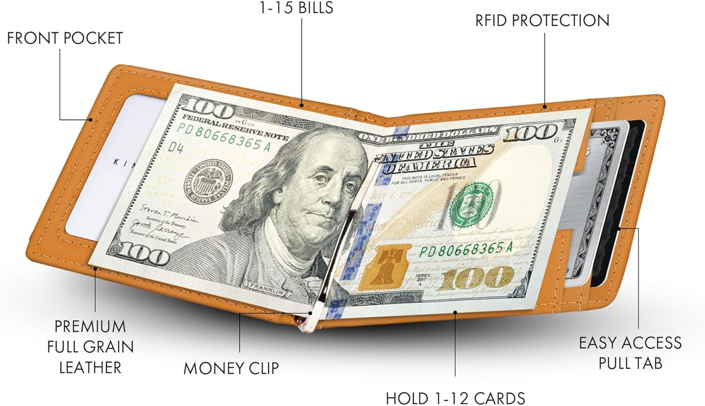 Kings Loot Trackable Airtag Wallet for Men | RFID Blocking Leather Design with Airtag Holder, Money Clip & Pull Tab | Minimalist Air Tag Wallets