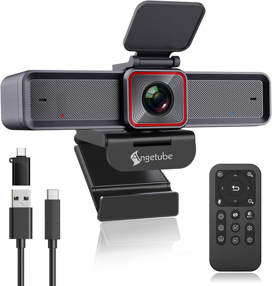 Angetube 4K Webcam with AI Tracking,Remote Control 4K Web Camera/10X Digital Zoom 1080P 60fps Web cam with USB 3.0 HDR/Dual Noise Cancelling Microphones for Video Calls/Meetings/Streaming/Skype/Zoom