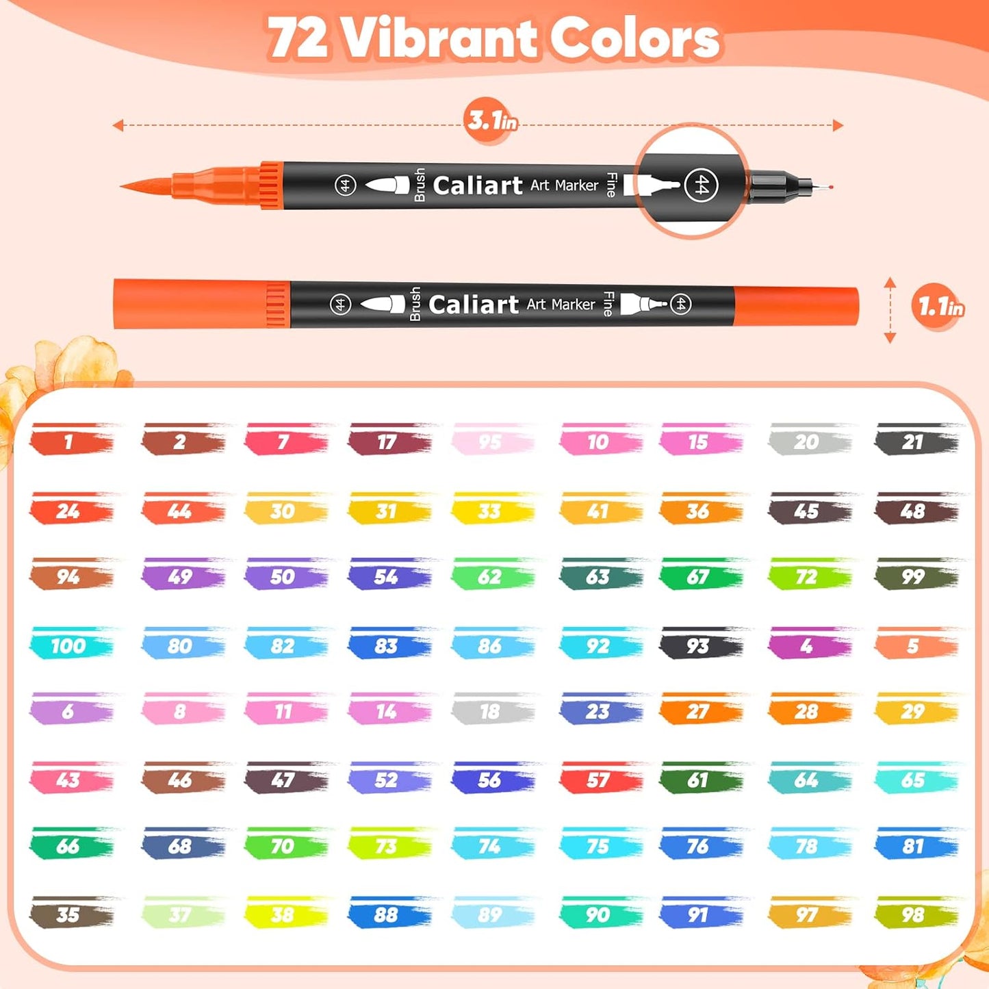 Caliart 72 Colors Dual Tip Art Markers for Adult Coloring - Aesthetic Cute Preppy Stuff School Supplies, Pens With Fine and Brush Tips for Lettering Cards Drawing Kids Artist Mothers Day Gift for Mom