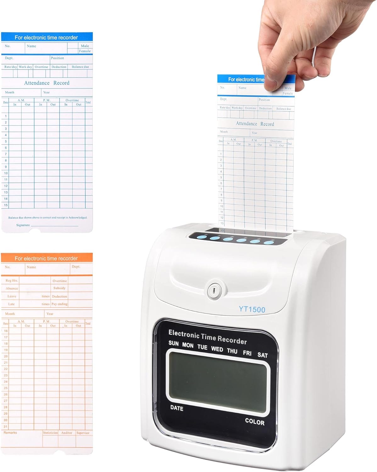Yescom Attendance Punch Time Clock Bundle Employee Payroll Recorder LCD Display with 100 Cards, 1 Time Card Holder, 2 Keys & Ink Ribbon