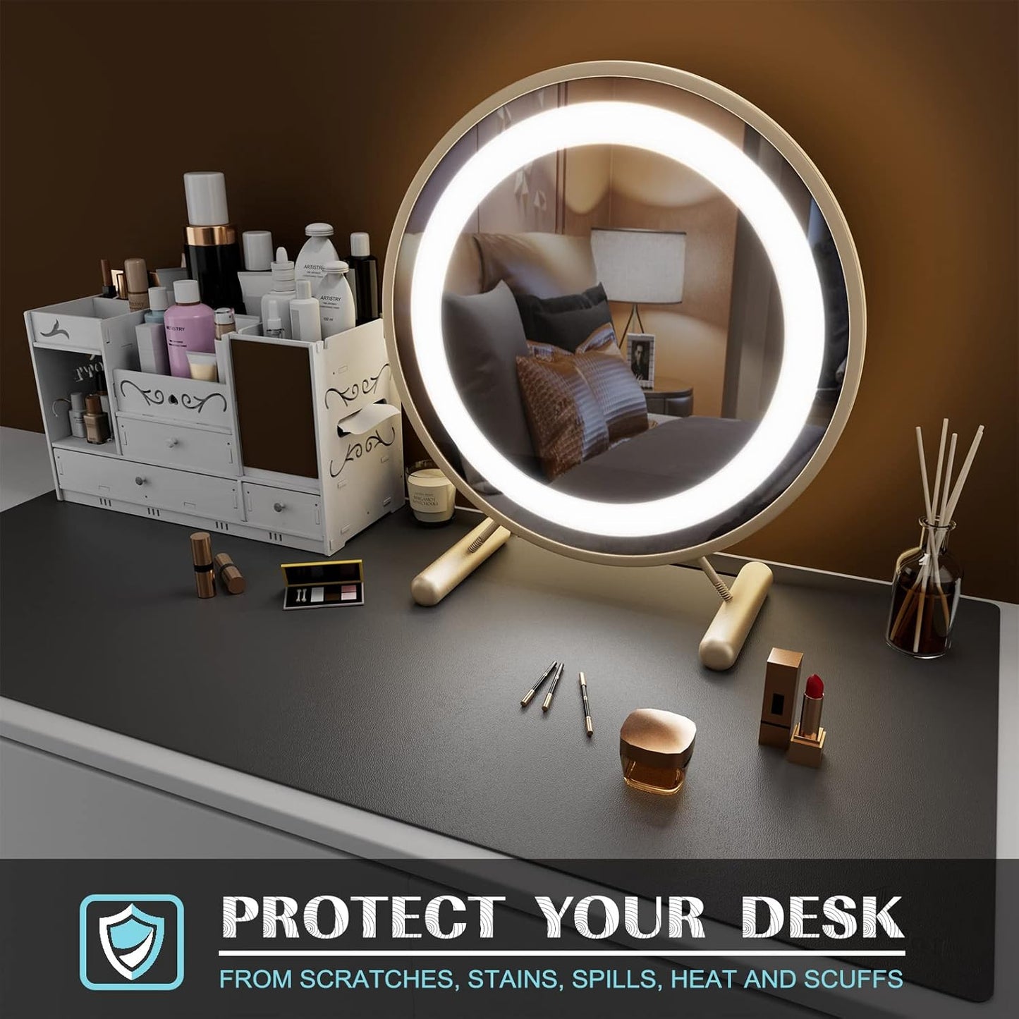 K KNODEL Large Office Leather Desk Mat, Mouse and Keyboard Pad, Computer and Laptop Mat, Desktop Protector and Cover, Writing Pad and Blotter (31.5"x15.7", Dark Gray)