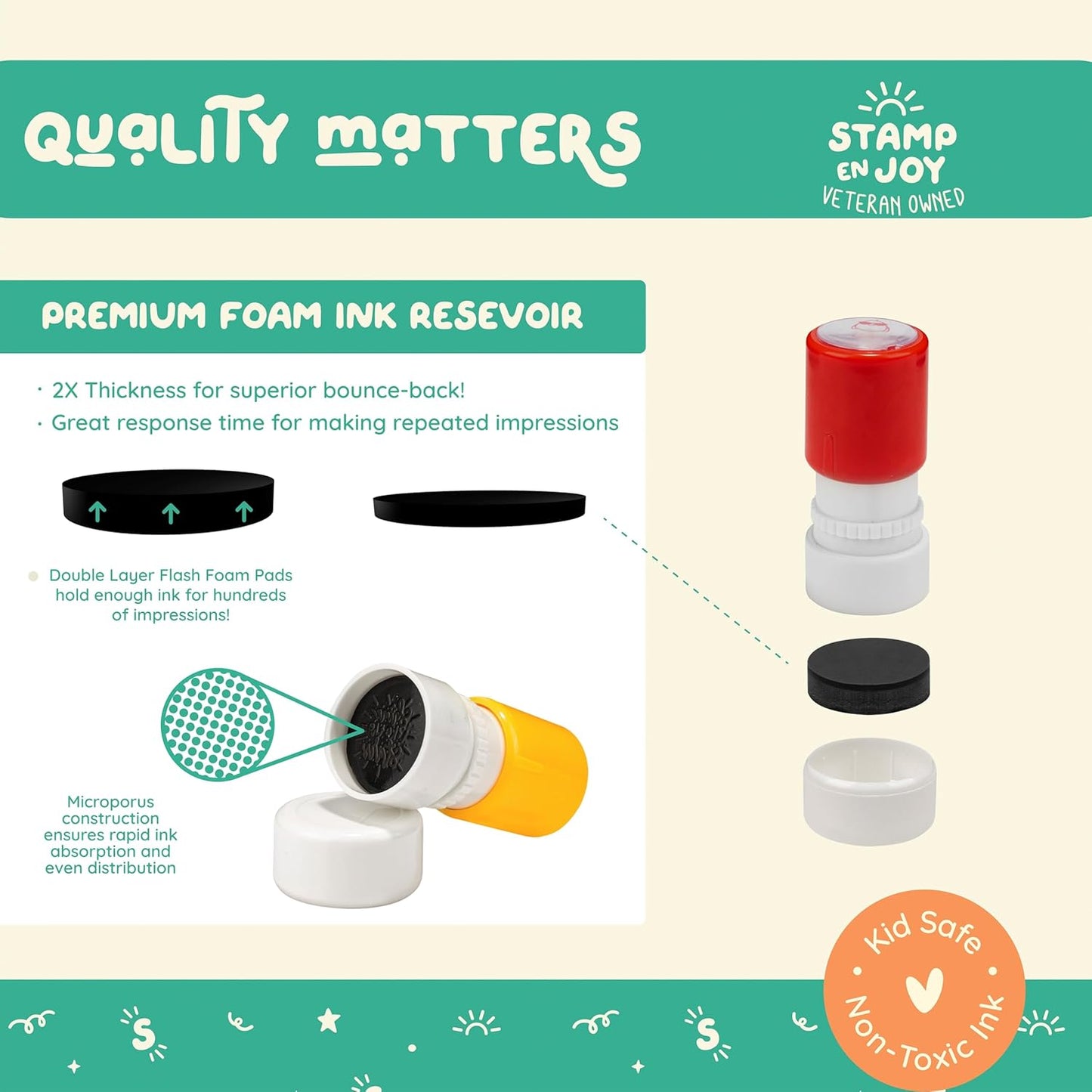 8 Self-Ink Flash Stamp Set, Multicolor Teacher Stamps for Classroom, Stamps for Teachers, Pre-Inked, Refillable Stamps (Inspiration Set v2)