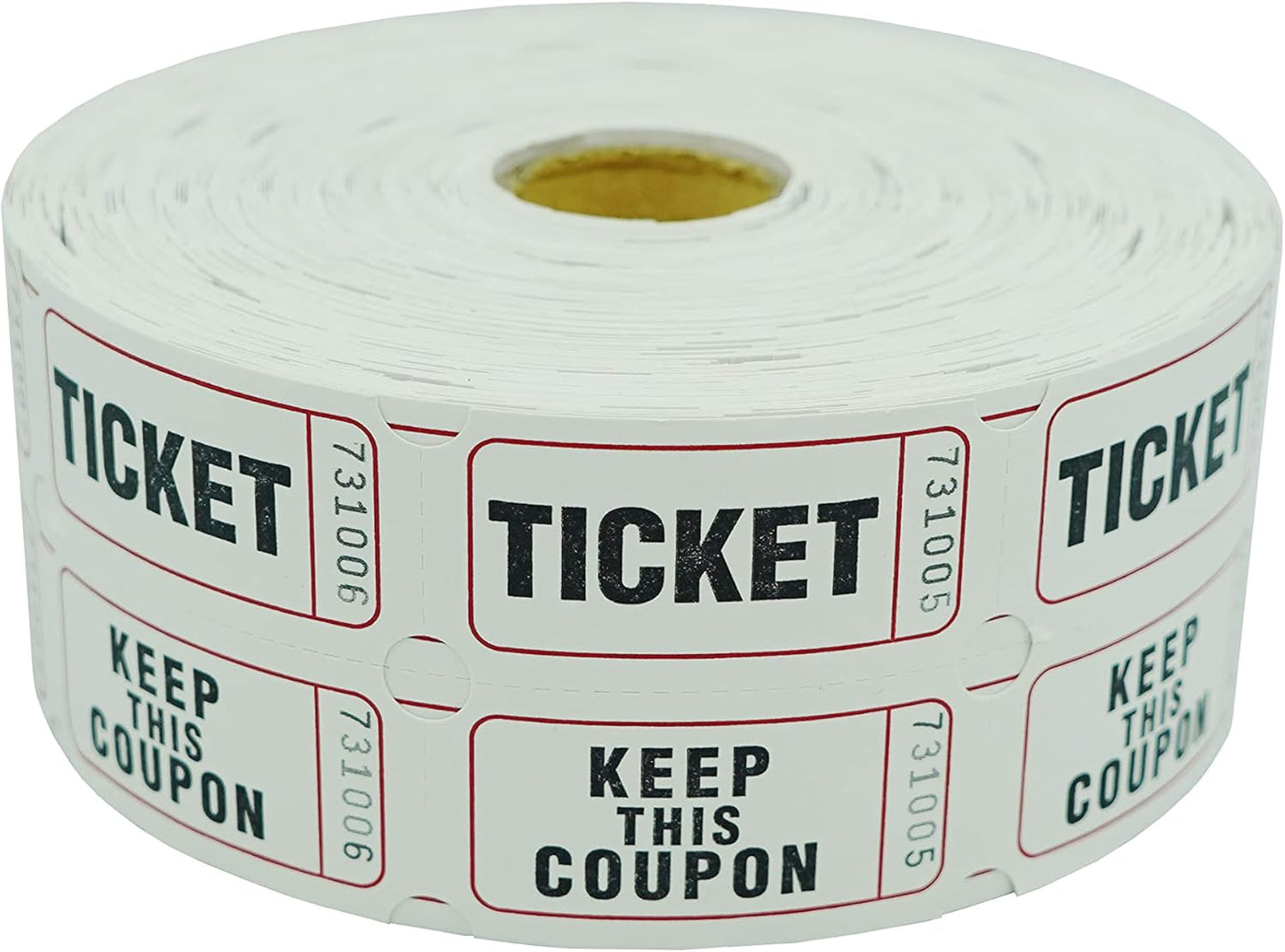 DNB 1000 Raffle Tickets - Double Roll 1000 Pairs per Roll 2 x 2 Inch 50/50 Consecutively Numbered Tickets for Entry/Events/Fundraiser/Prizes - White