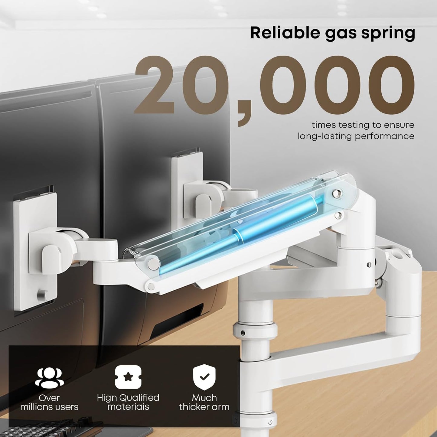 PUTORSEN 17-49”Premium Aluminum Heavy Duty Dual Monitor Arm for Ultrawide Screens up to 44lbs, Vertical Stacked Dual Monitor Desk Mount, Full Motion Dual Vertical Monitor Mount, VESA 75/100, White