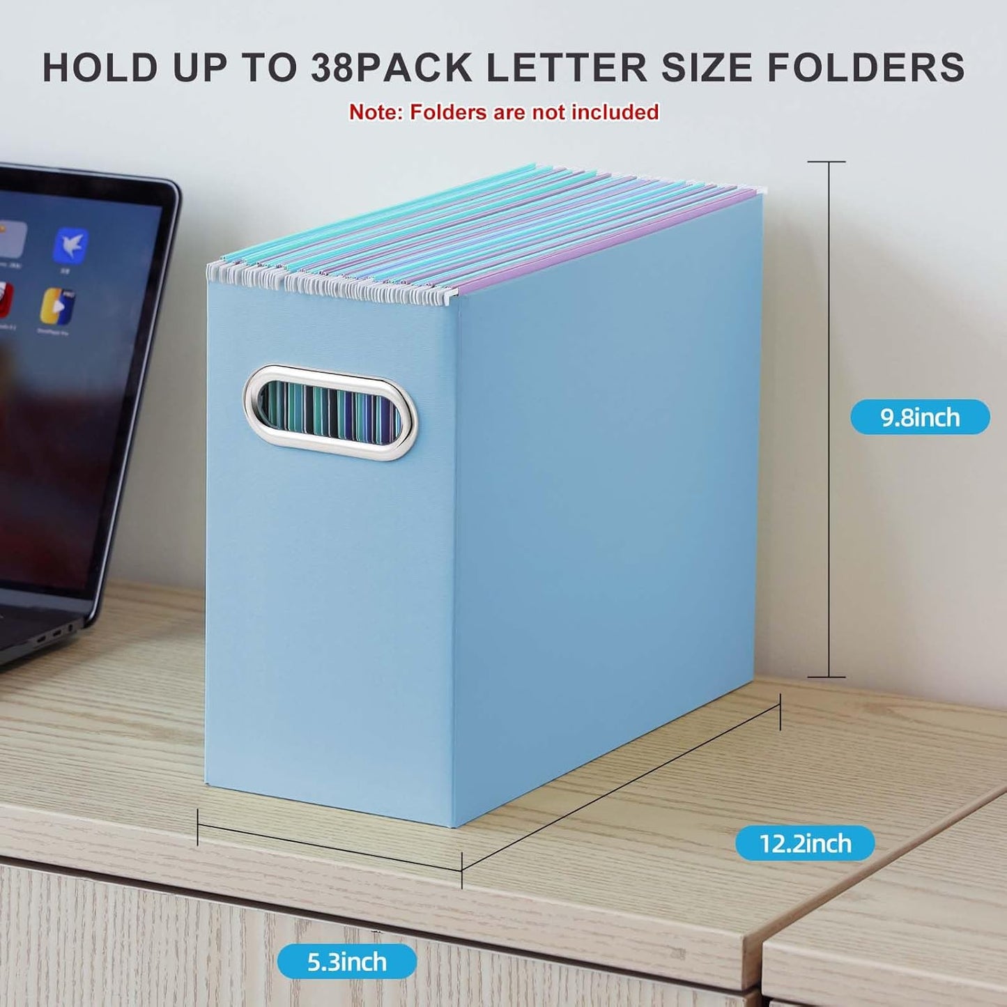 Oterri File Organizer, 2 Packs Small Storage Box, Cardboard File Folder Organizer, Collapsible File Box for Hanging File Folders Letter Size, Portable Filing Organizer with Handle (Blue)