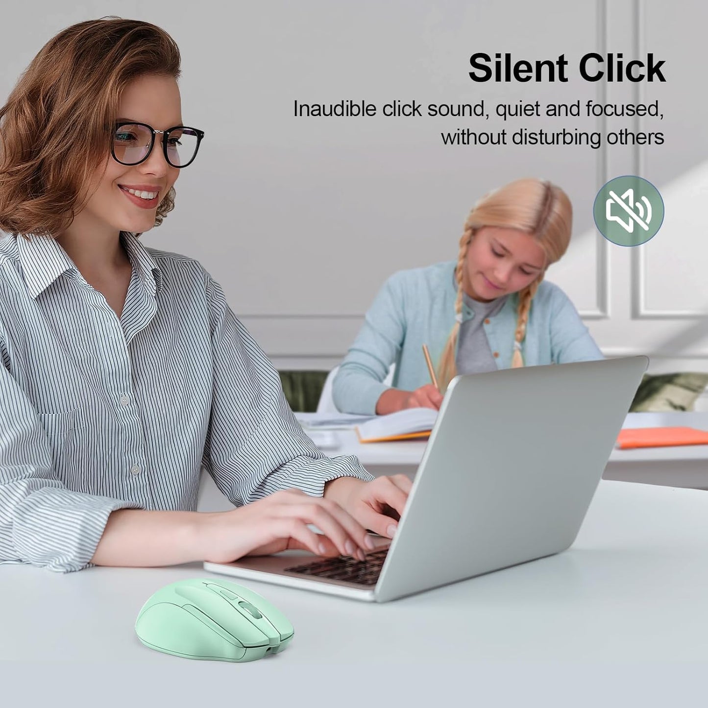 TECKNET Wireless Mouse (BT5.0/3.0 & 2.4G) Rechargeable 4800 DPI Silent USB A & Bluetooth Mouse 6 Buttons, Wide Compatibility - Green