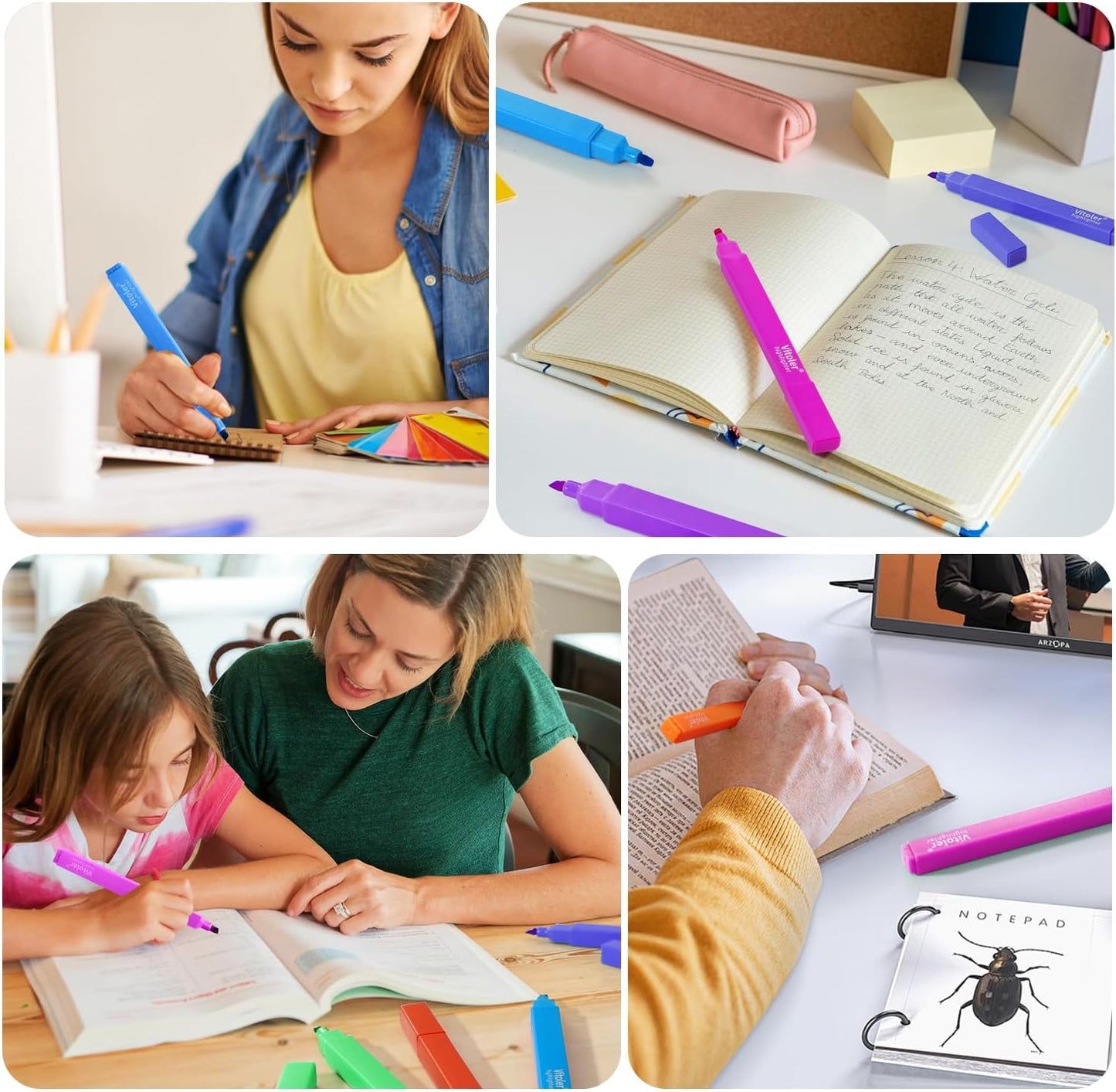 Vitoler Highlighters,10 Pack Assorted Colors Highlighters with Soft Chisel Tip,Bible Highlighter No Bleed,Book Markers for Women