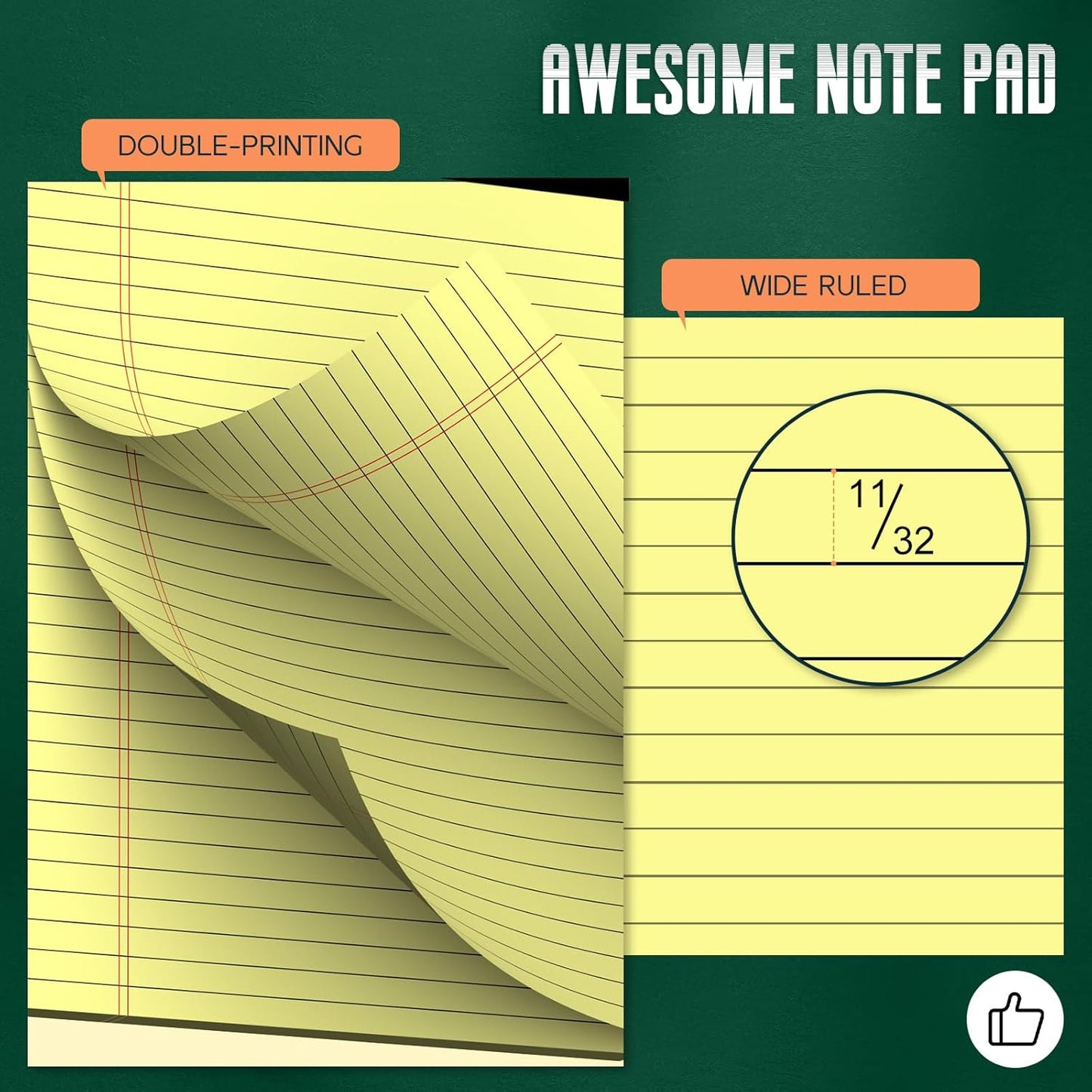 24 Pack Yellow Legal Pads 8.5 x 11 Note Pads, Wide Ruled Notepads, Micro Perforated Lined Note Writing Pads 30 Sheets per Notepad Double-Side Printed Legal Note Pad 8.5x11 for Home, Office, School