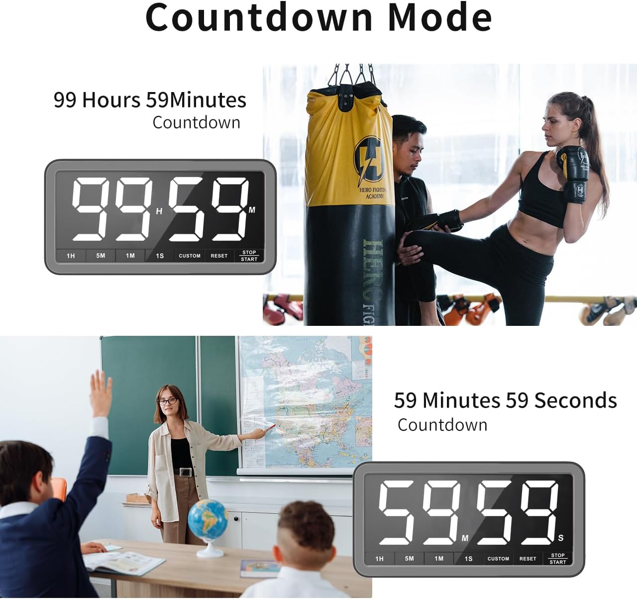 VOCOO Digital Kitchen Timer with 7.8” Extra Large Display, Magnetic LED with 3 Brightness, 4 Alarms and 3 Volume Levels, Battery Powered Countdown Count Up Timer for Cooking, Classroom, Home Gym